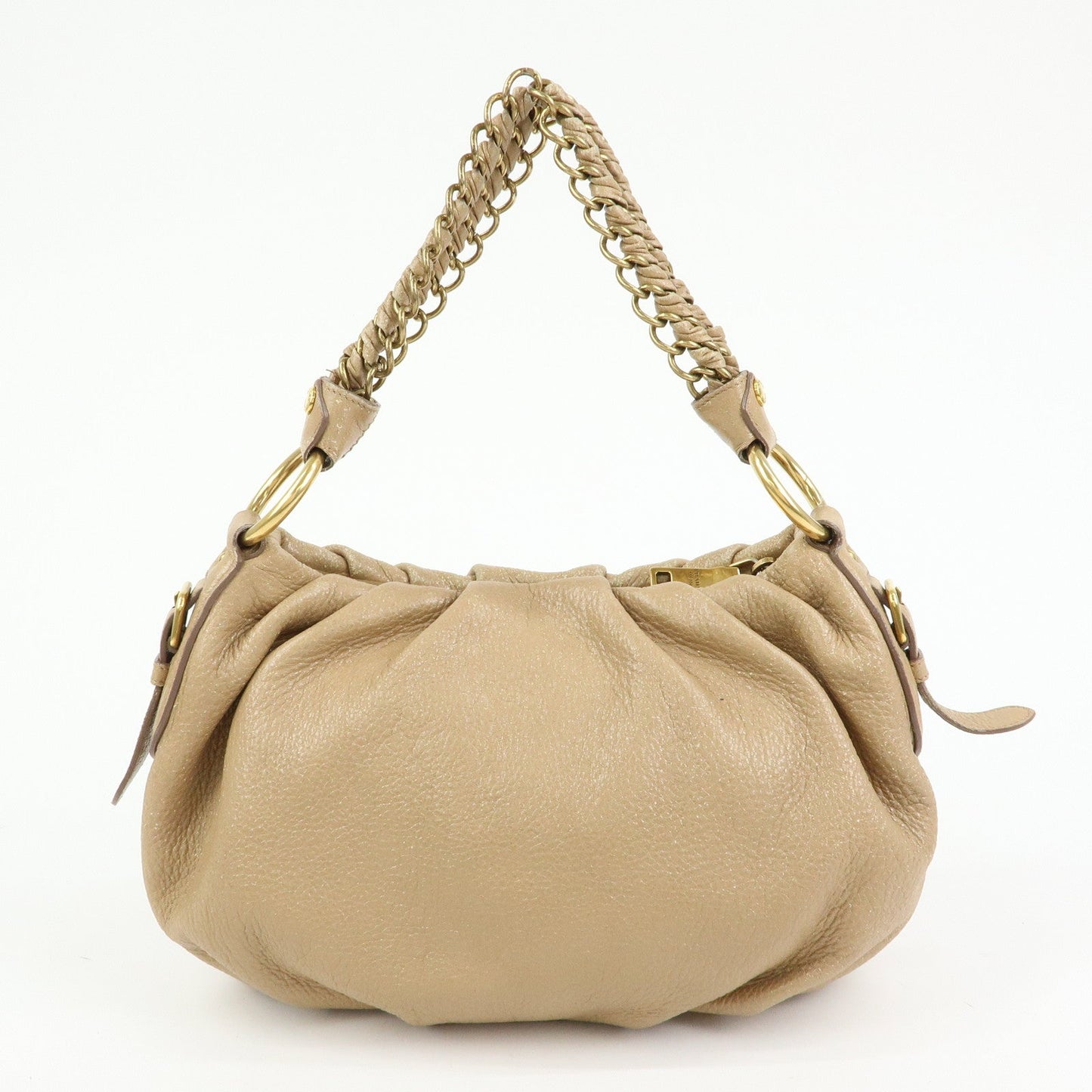 PRADA Logo Leather Chain One Shoulder Bag Light Brown BR4243