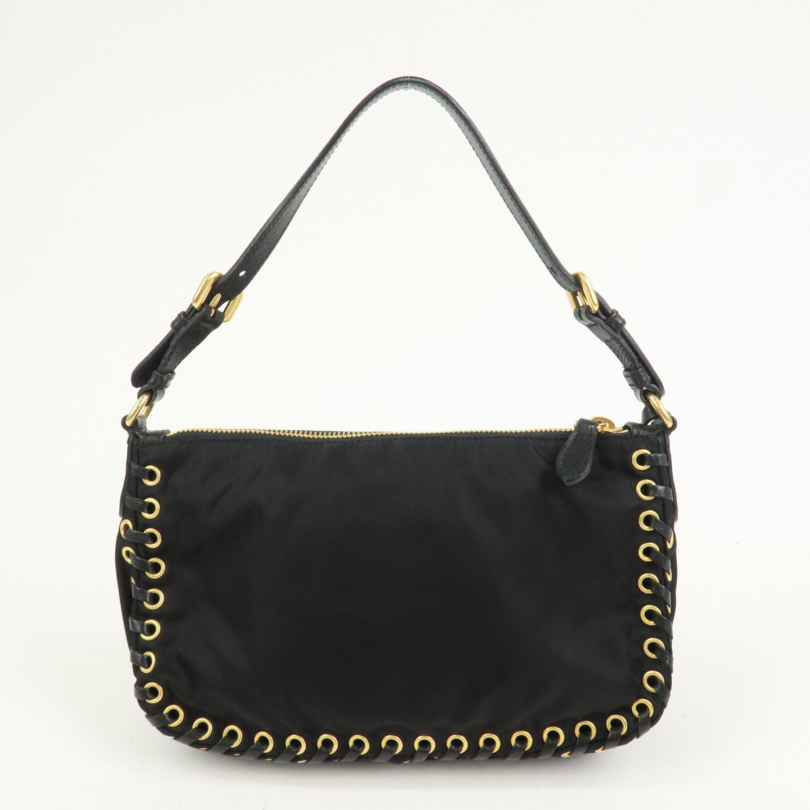 PRADA Triangle Logo Nylon Leather Shoulder Bag Tassel Black BR3754