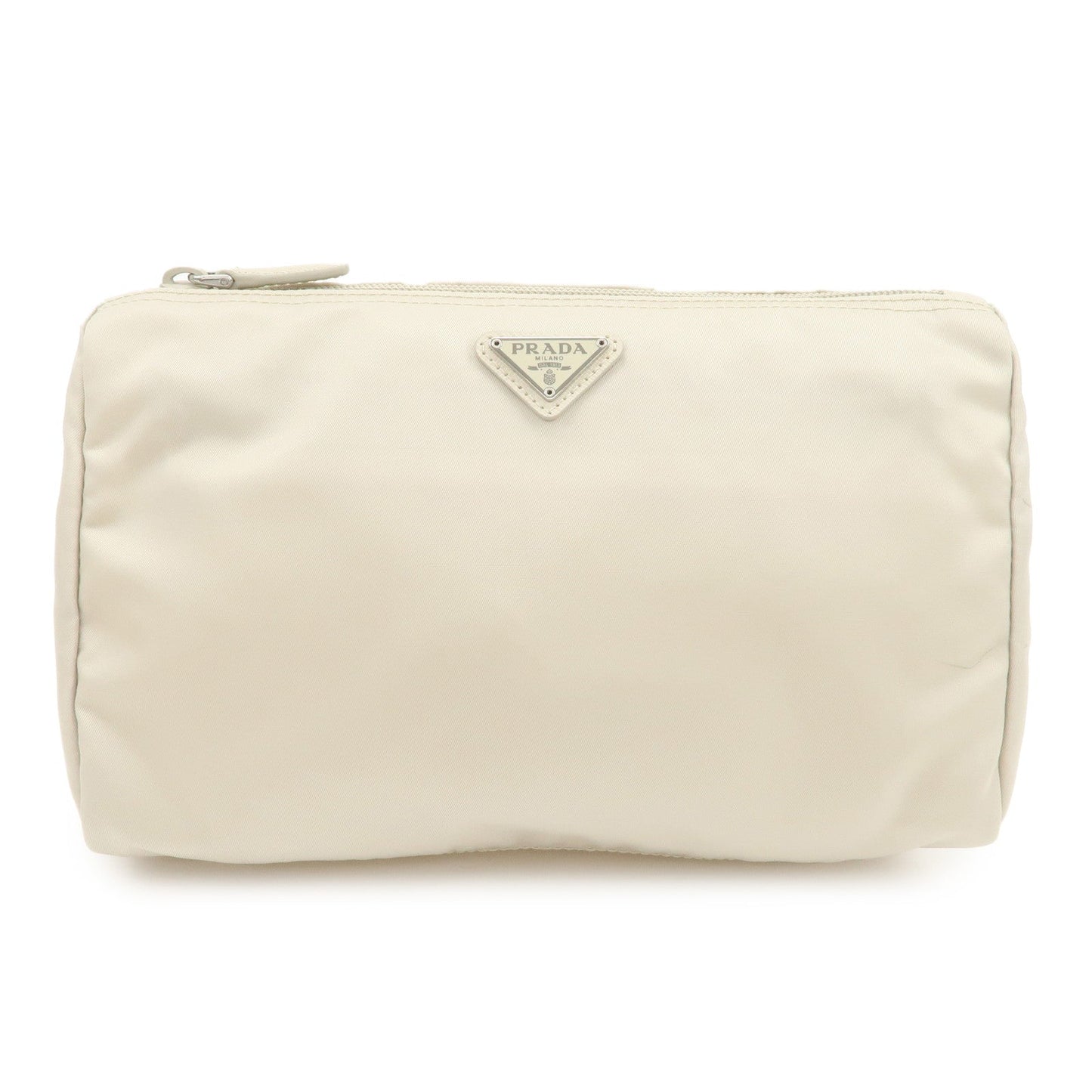 PRADA Triangle Logo Nylon Cosmetic Pouch Makeup Bag Ivory 1NA012