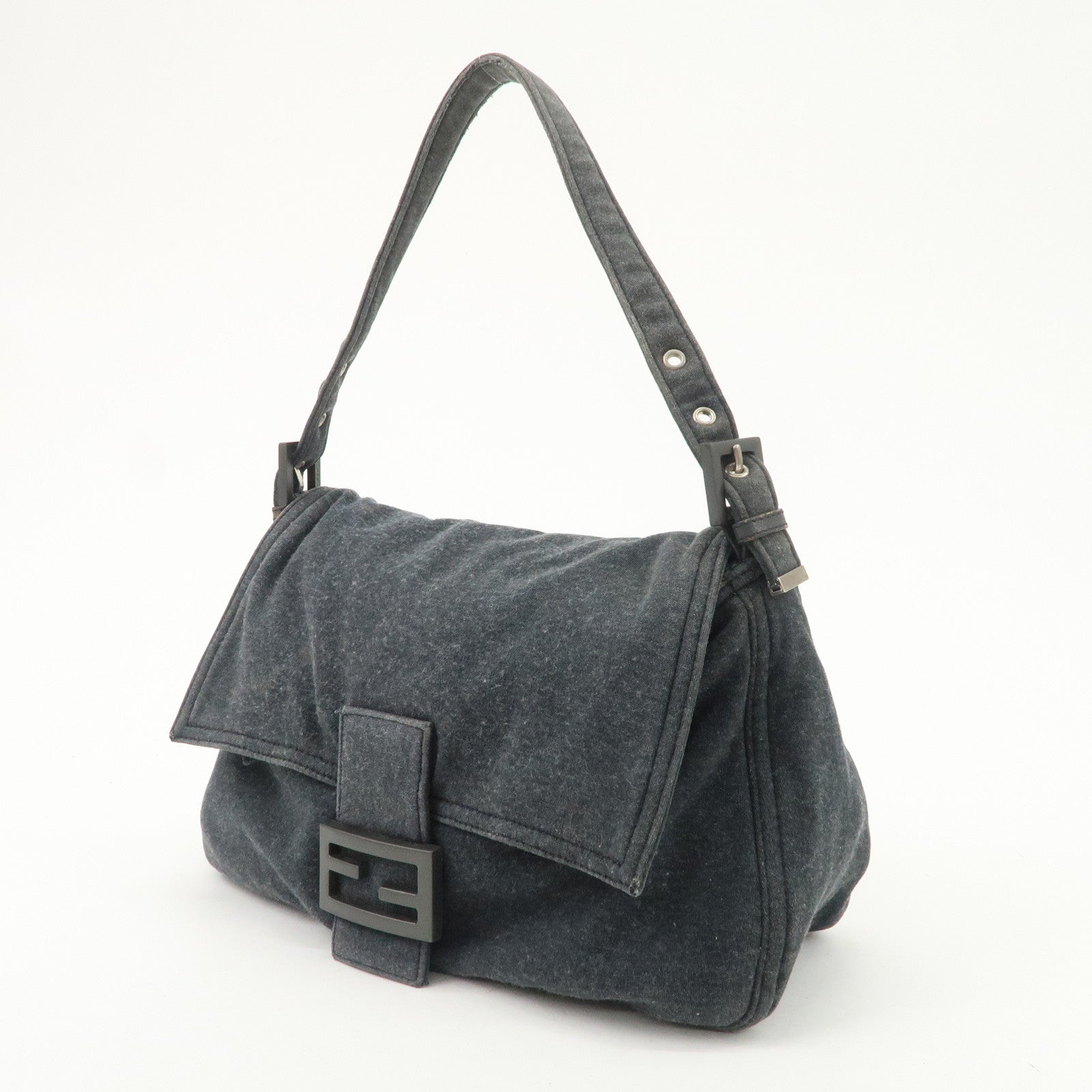 FENDI Mamma Baguette Zucca Cotton Shoulder Bag Gray 26325