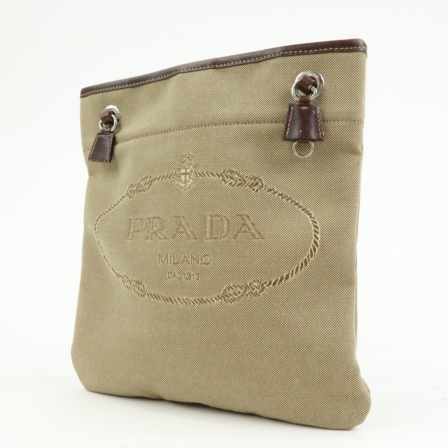 PRADA Logo Jacquard Leather Shoulder Crossbody Bag Brown BT0551