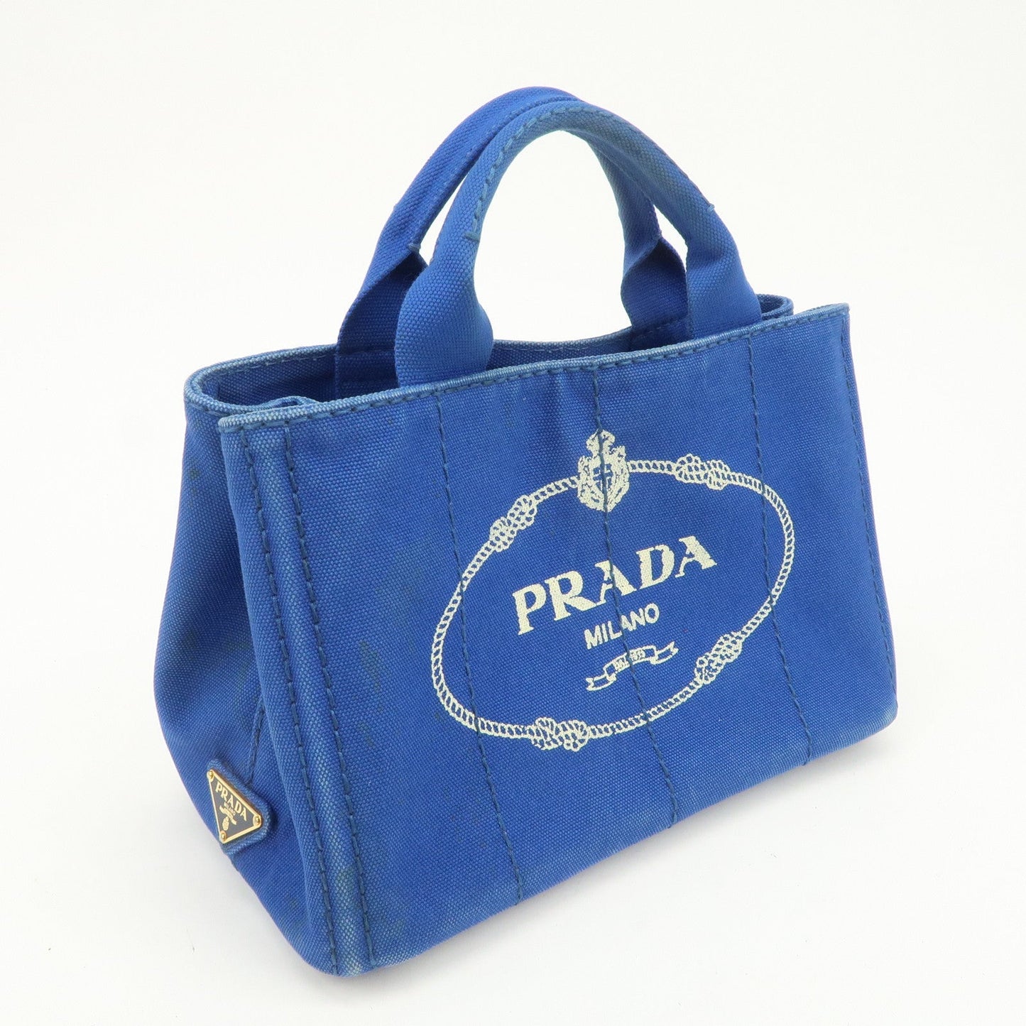 PRADA Logo Canapa Mini Canvas Hand Bag Tote Bag Blue BN2439