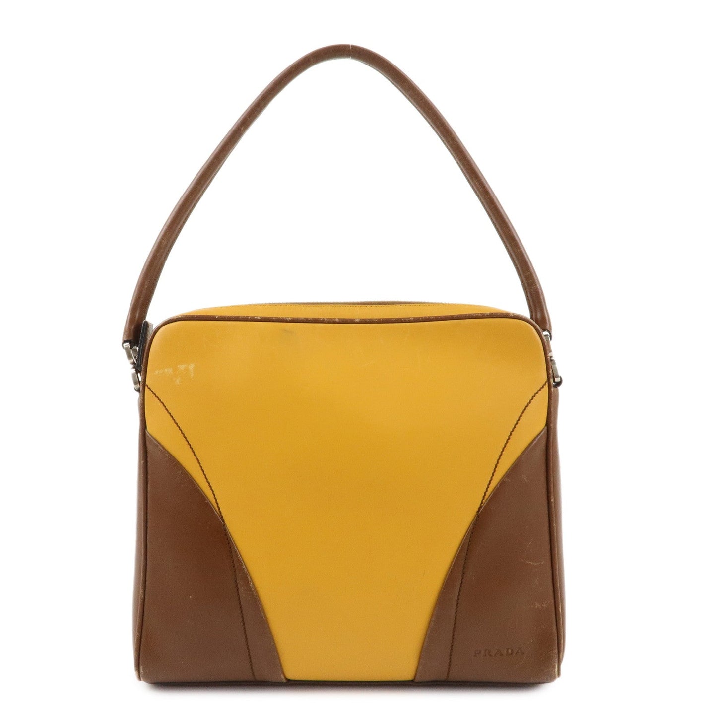 PRADA Leather Shoulder Bag Hand Bag Bi-color Mustard Brown