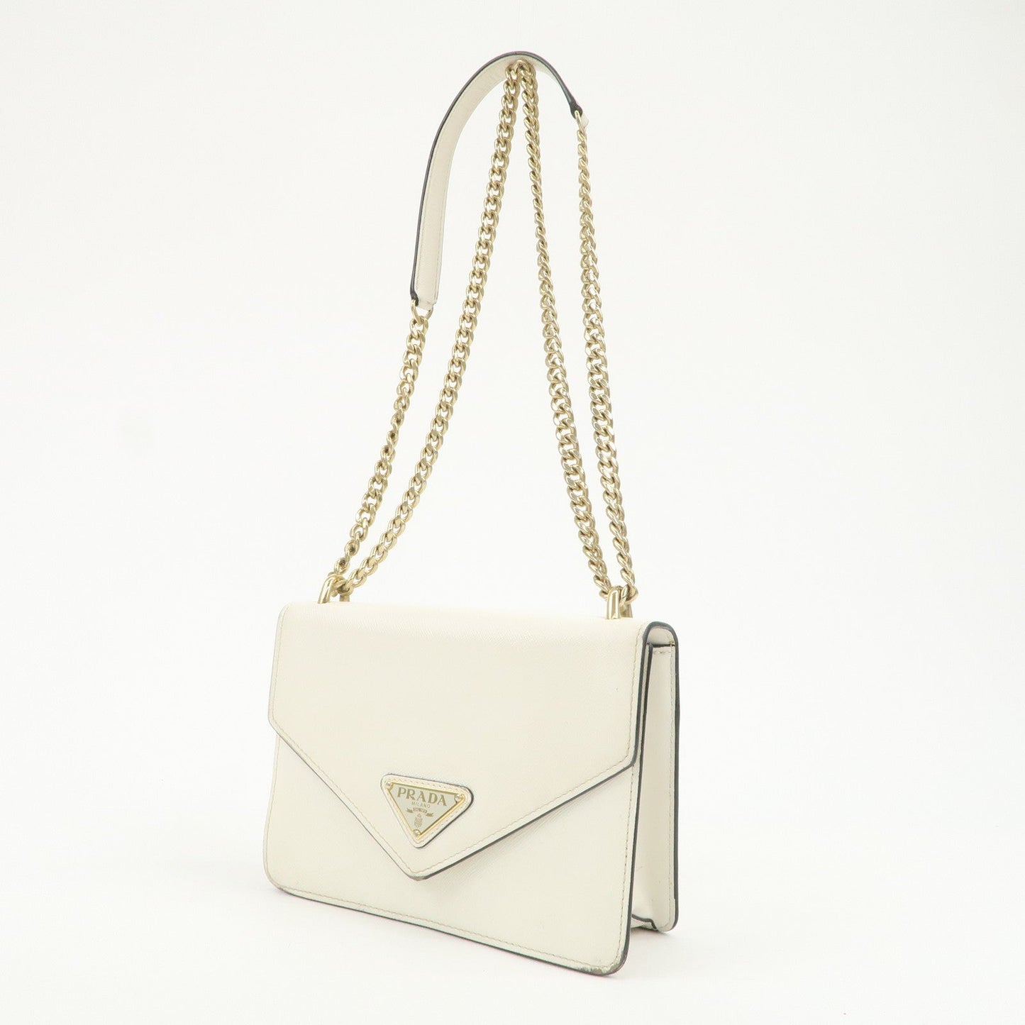 PRADA Triangle Logo Saffiano Leather Chain Shoulder Bag 1BD200