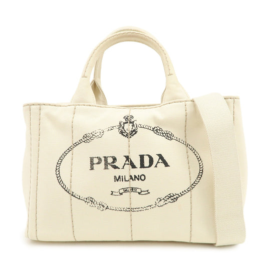 PRADA Canapa Mini Canvas 2Way Hand Shoulder Bag Ivory B2439G