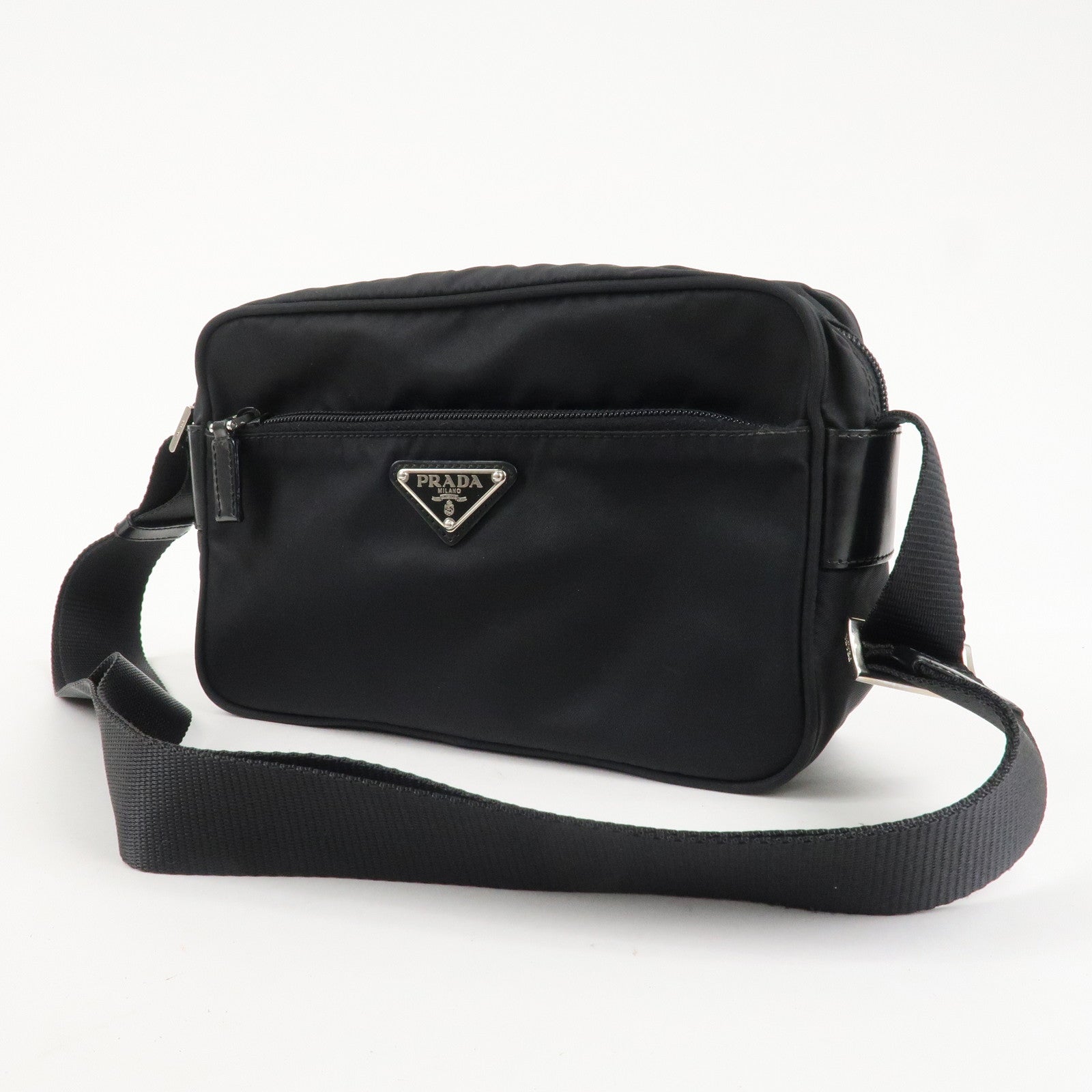 PPRADA Triangle Logo Nylon Leather Shoulder Bag NERO Black BT0166