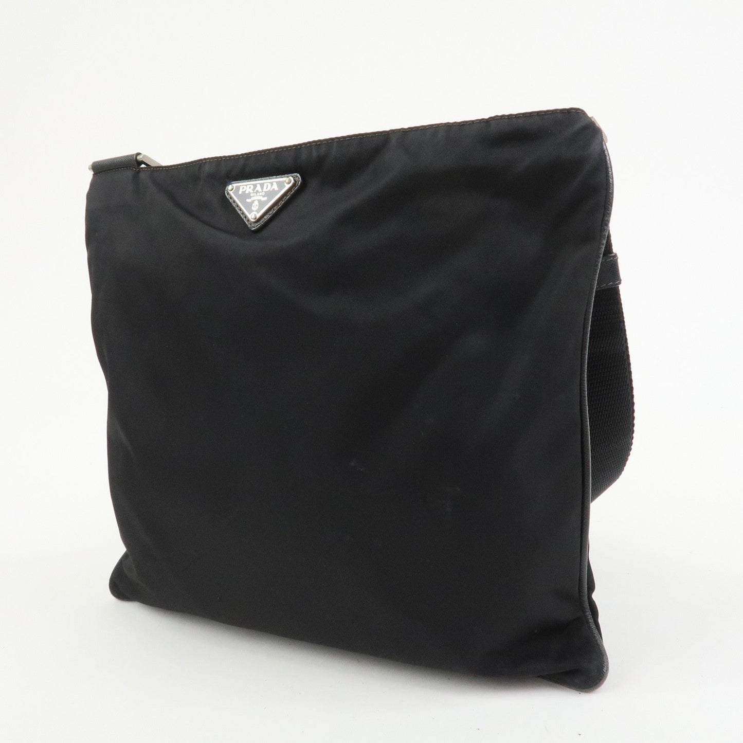 PRADA Triangle Logo Nylon Saffiano Leather Shoulder Bag VA0340