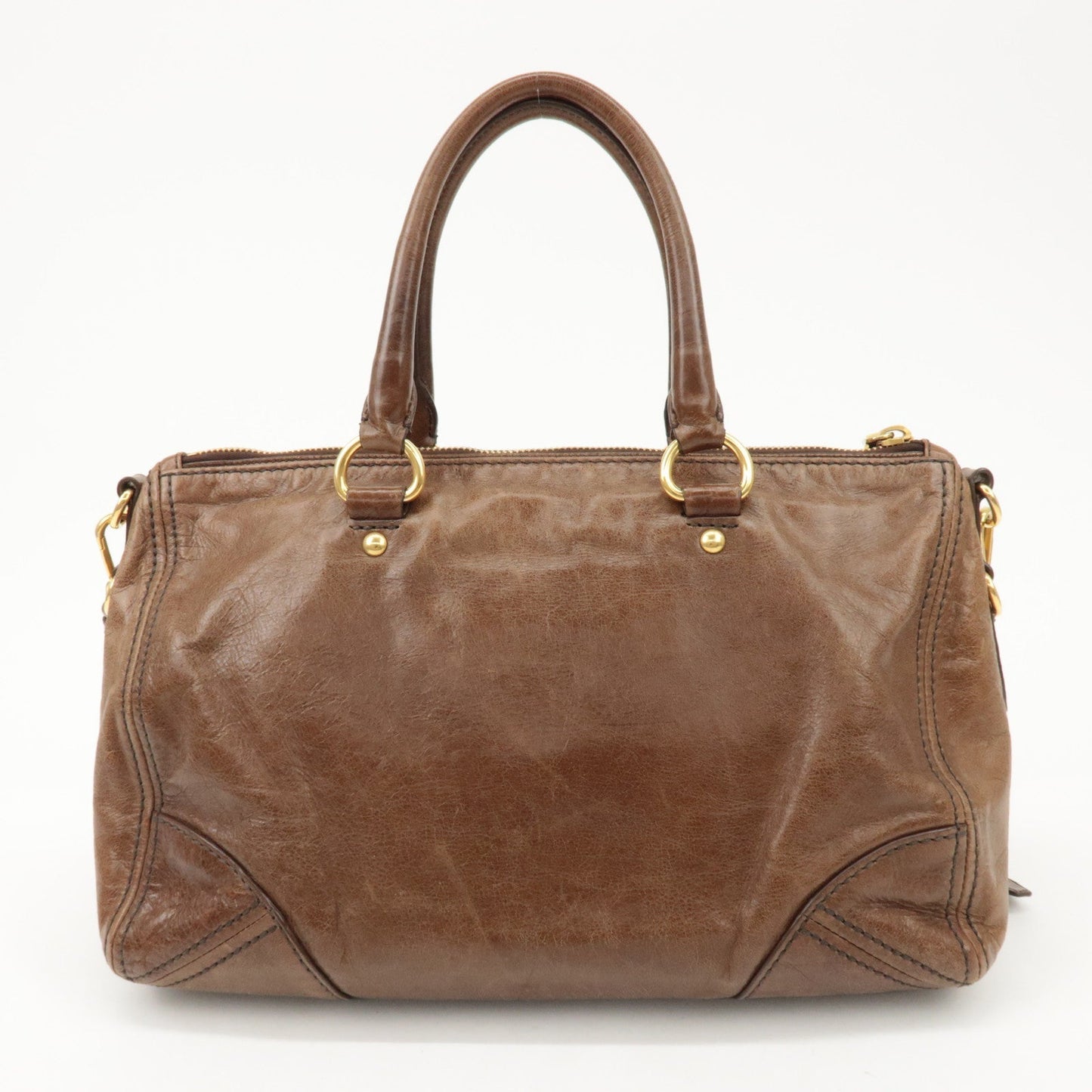 PRADA Logo Leather 2Way Bag Tote Bag Shoulder Bag Brown BL0727