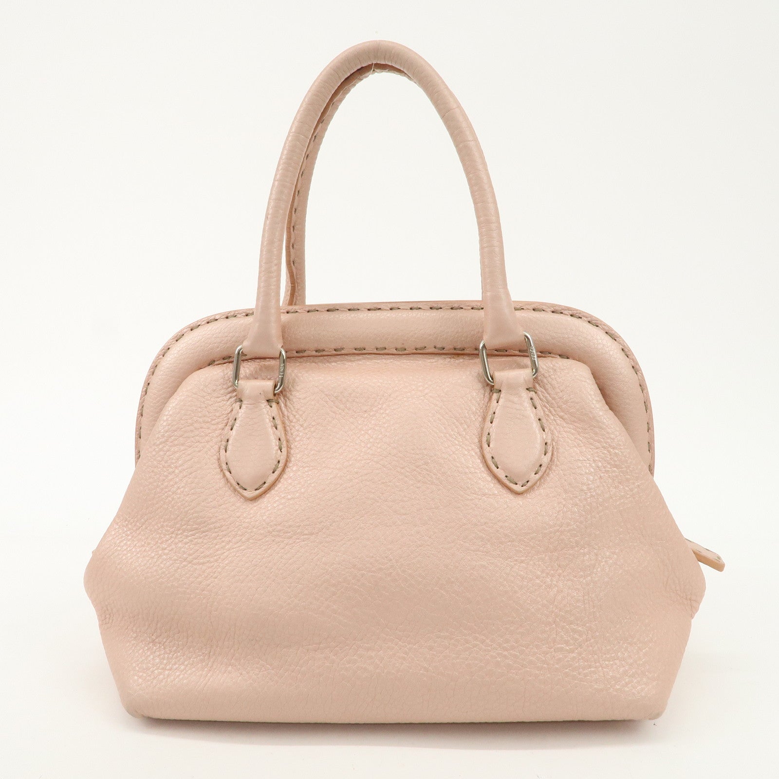 FENDI Selleria Leather Boston Bag Hand Bag Pink 8BN127