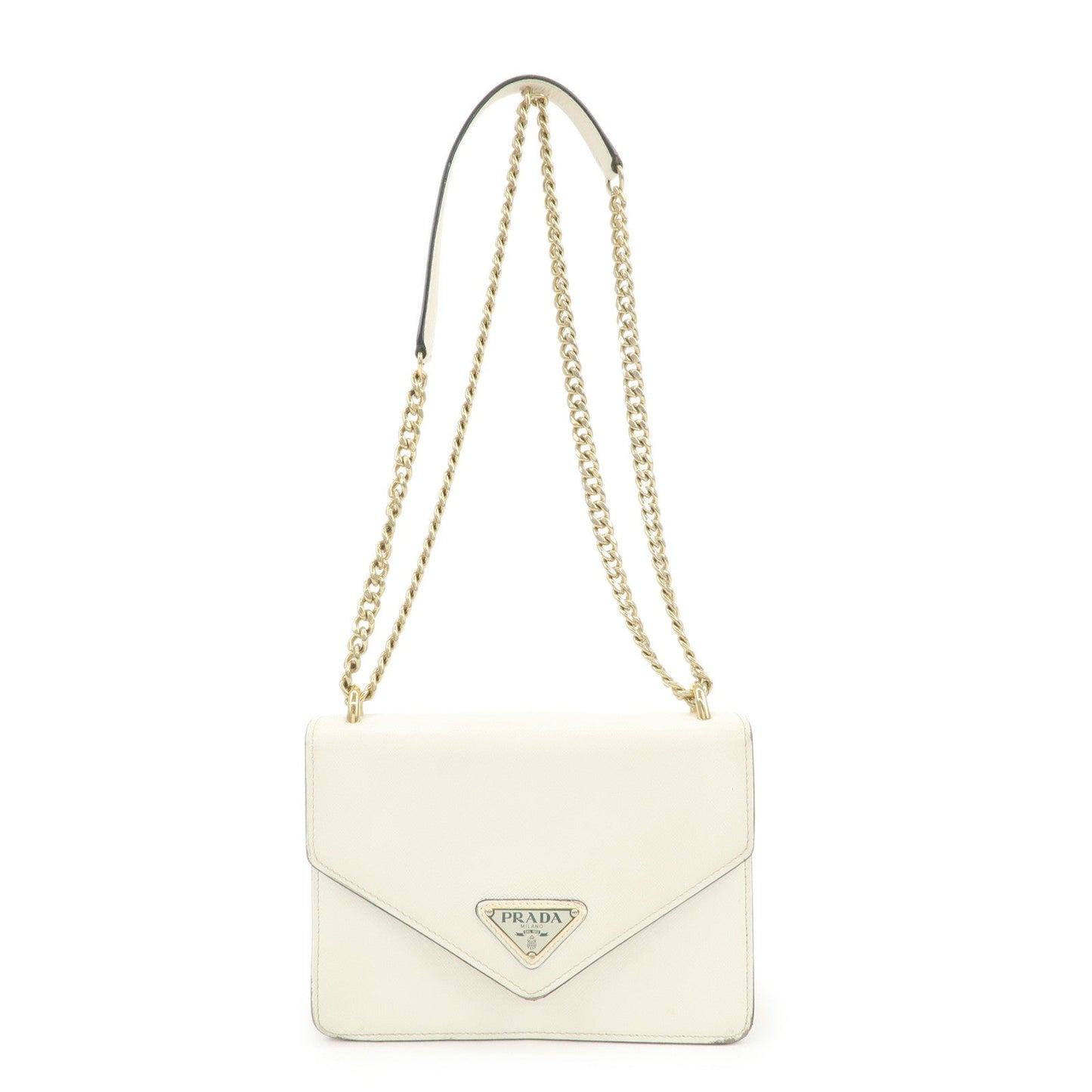 PRADA Triangle Logo Saffiano Leather Chain Shoulder Bag 1BD200