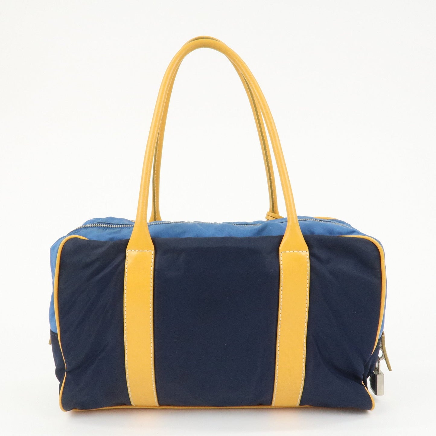 PRADA Triangle Logo Nylon Leather Shoulder Bag Hand Bag Navy Yellow