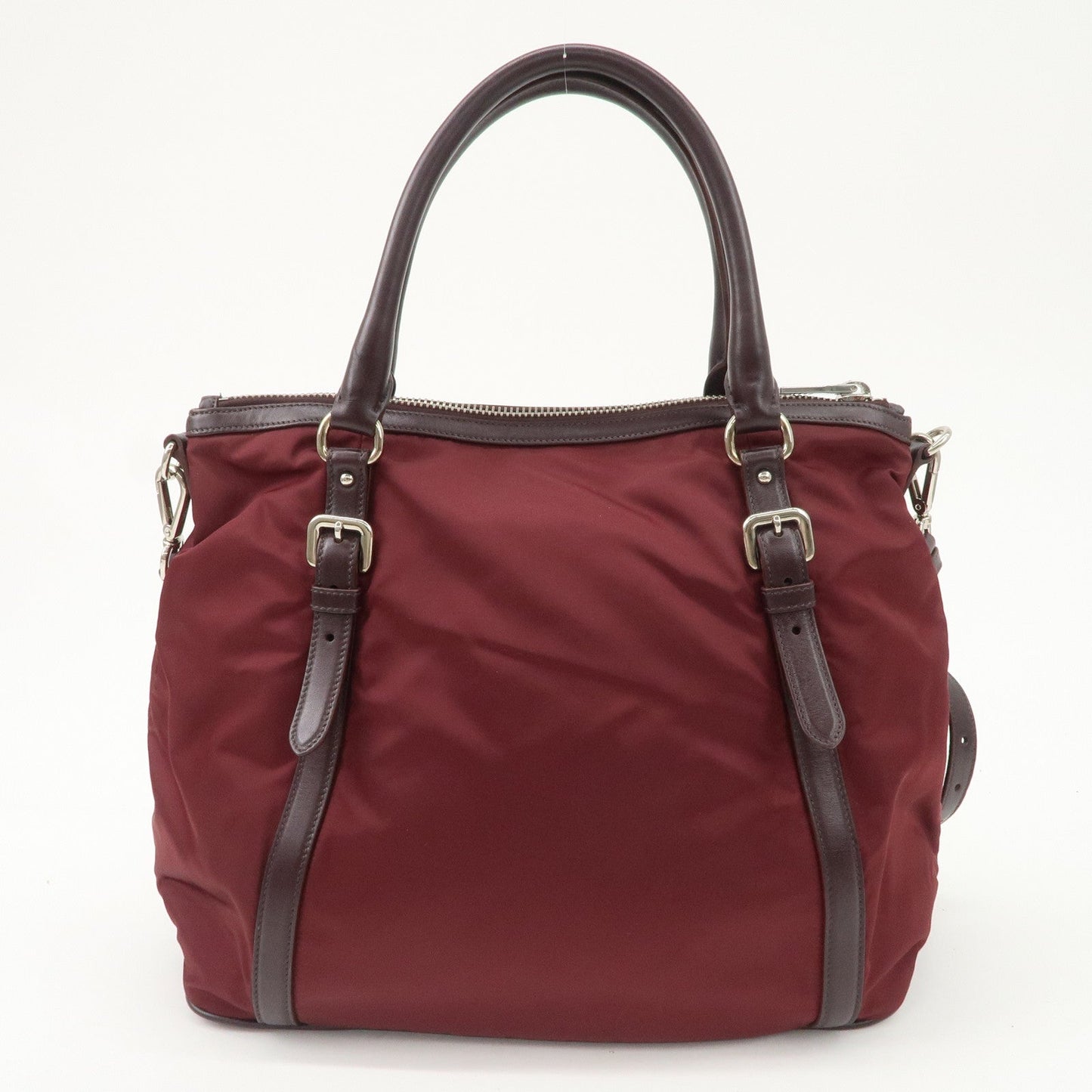 Prada Logo Tessuto Nylon Hand Bag Shoulder Bag Burgundy Red BR5116