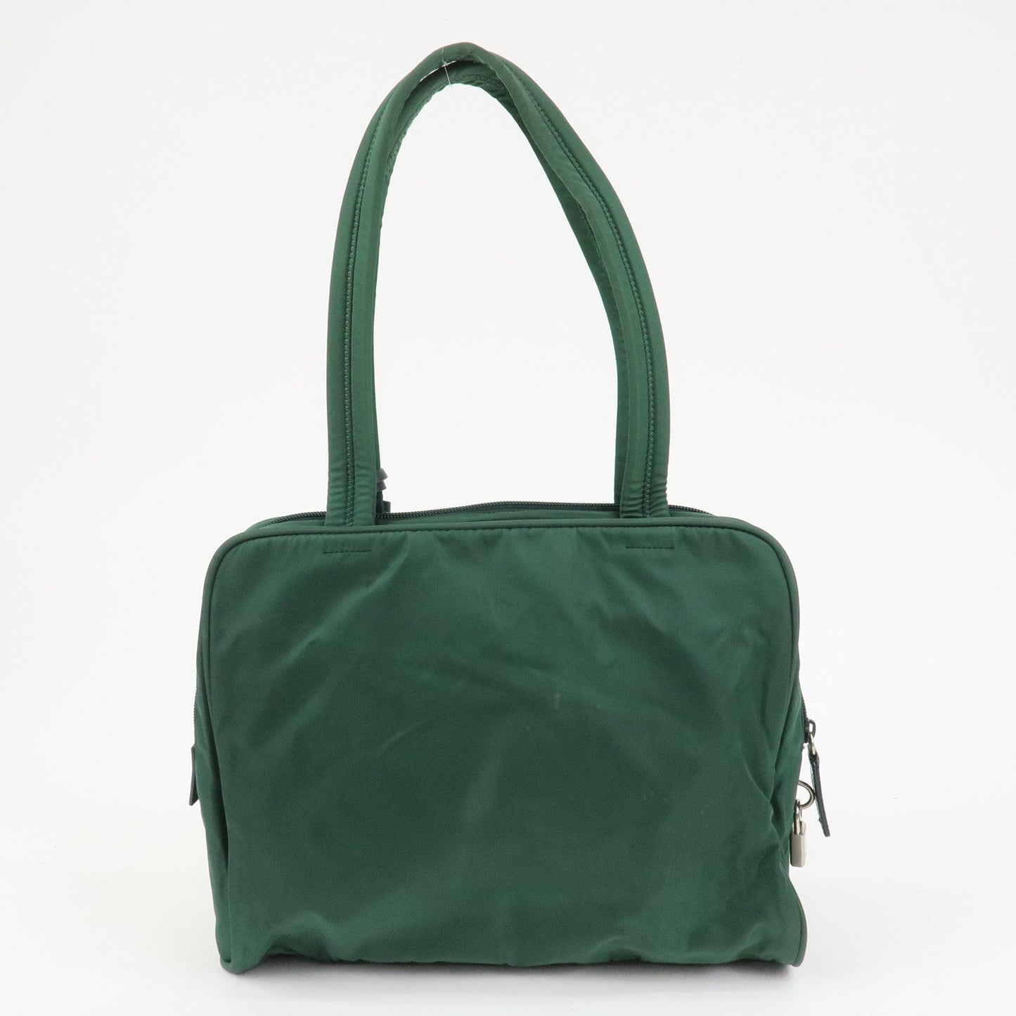 PRADA Triangle Logo Nylon Leather Tote Bag Shoulder Bag Green