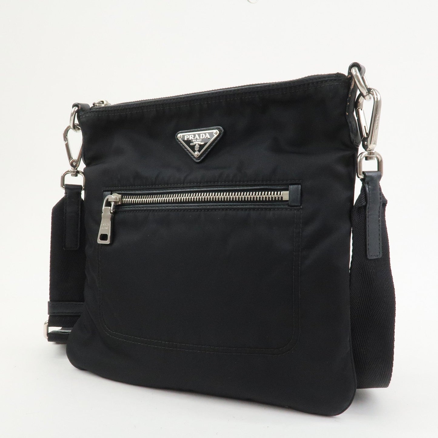 PRADA Triangle Logo Nylon Leather Shoulder Bag Black BT0716