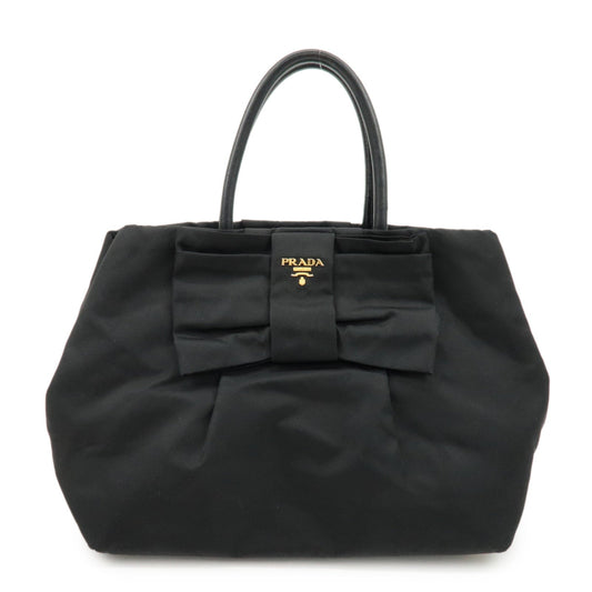 PRADA Nylon Leather Ribbon Hand Bag Tote Bag Black BN1601
