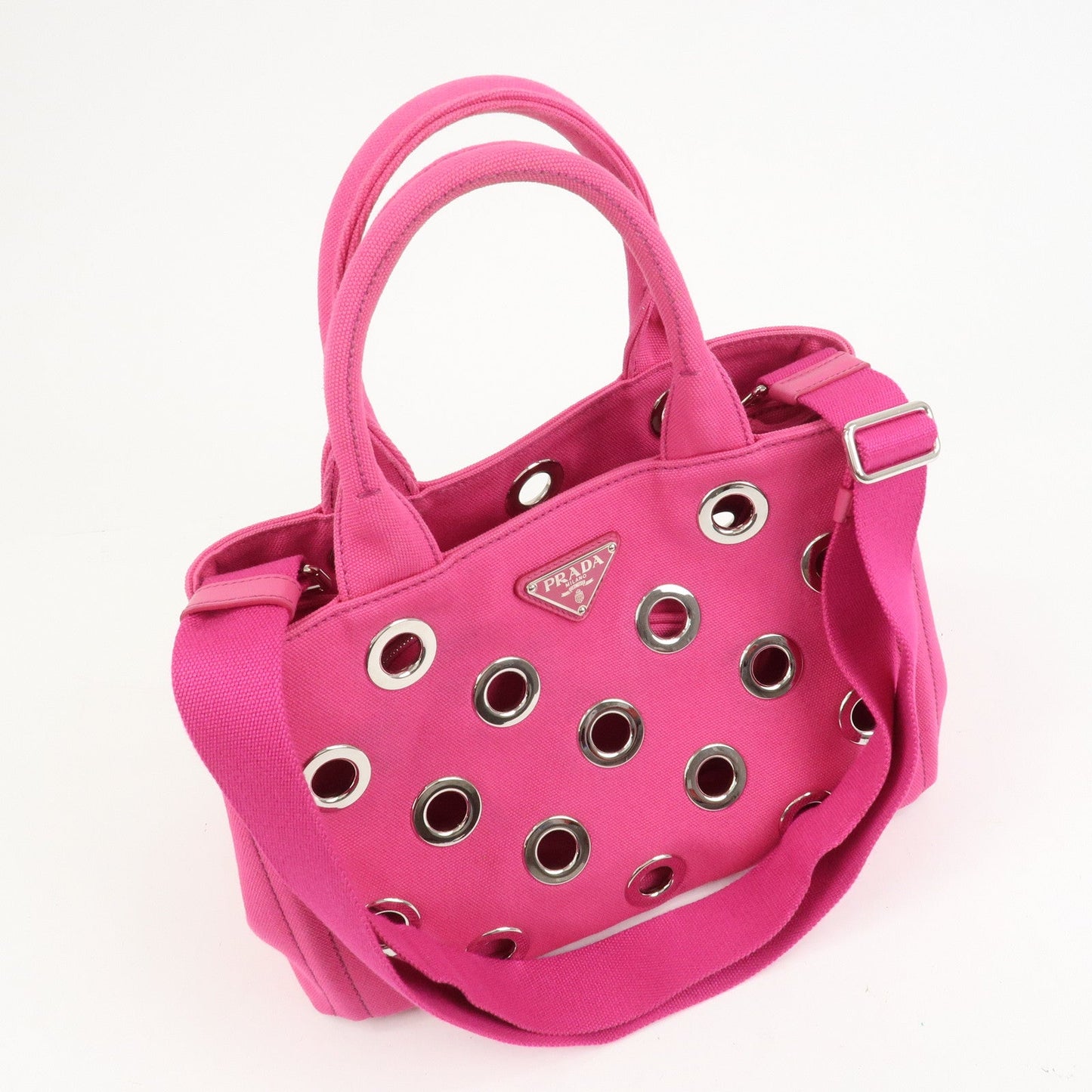 PRADA Grommet Canapa Mini Canvas 2Way Bag Hand Bag Pink 1BG439