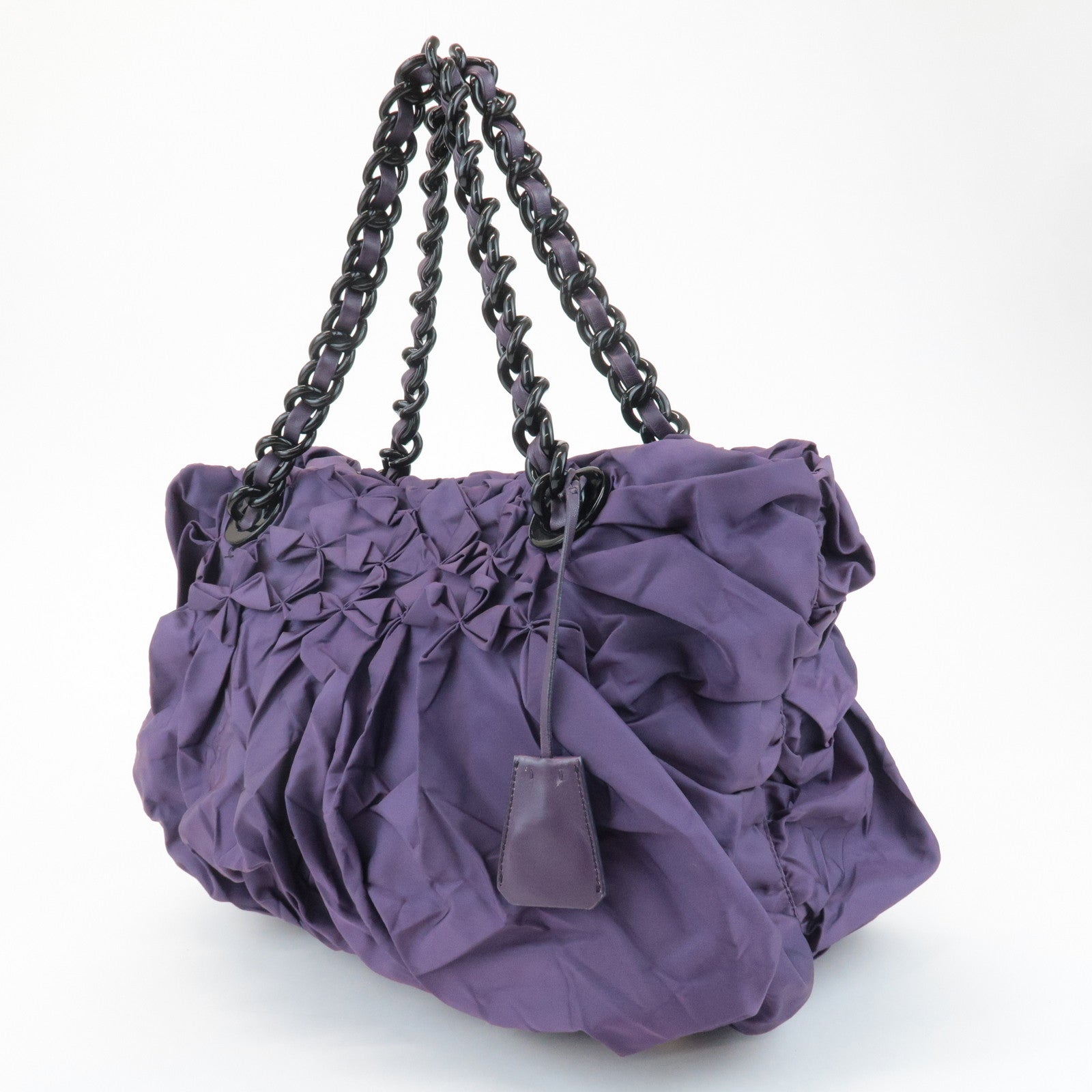 PRADA Triangle Logo Leather Nylon Tote Bag Shoulder Bag Purple