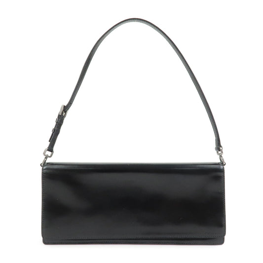 PRADA Logo Leather Shoulder Bag Hand Bag Black BR0421