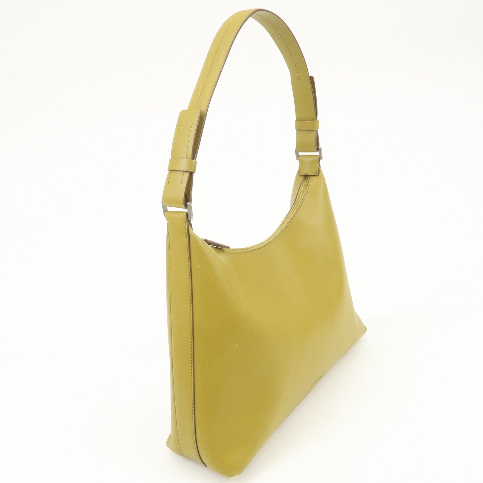PRADA Leather Shoulder Bag Mustard Silver Hardware