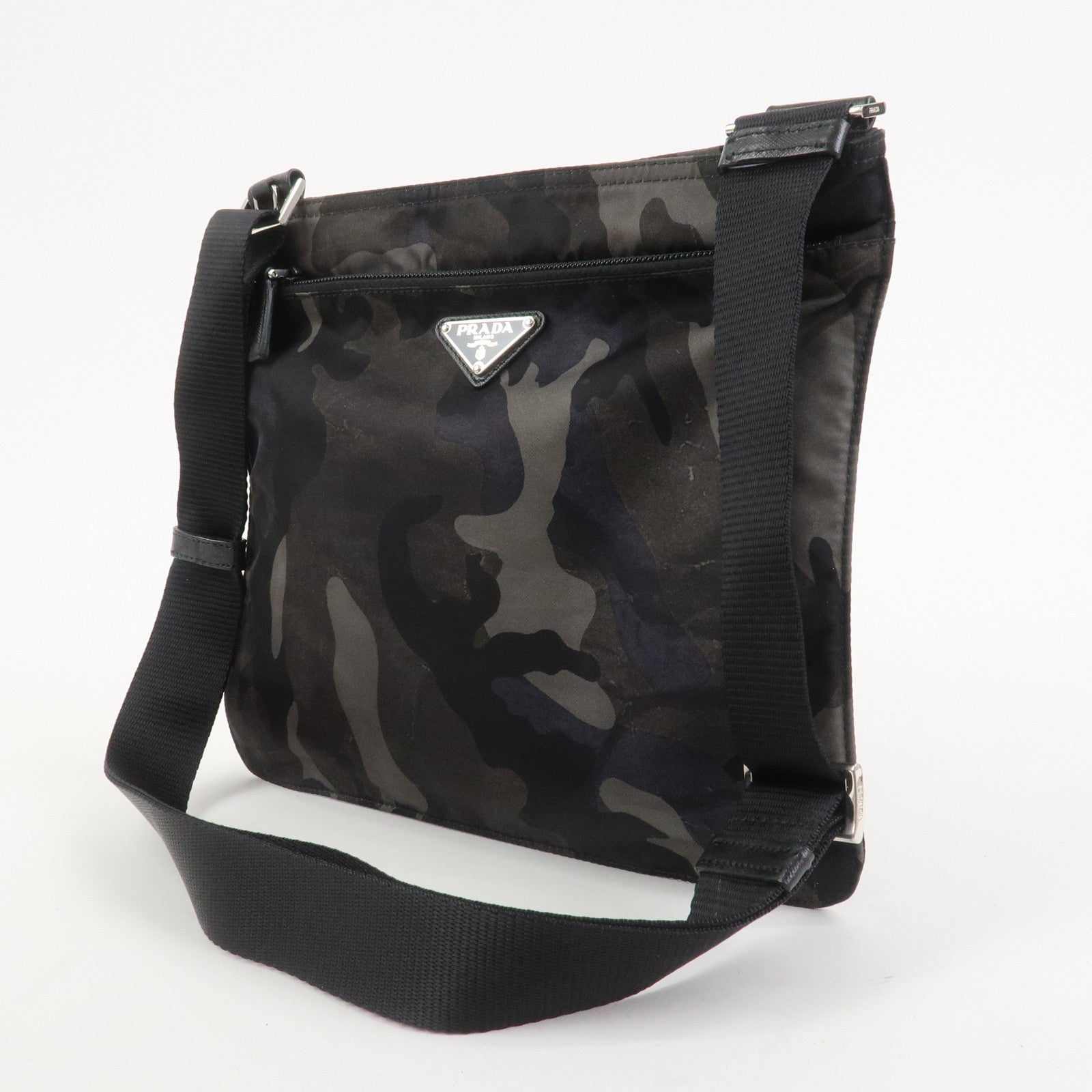 PRADA Triangle Logo Nylon Camoflage Shoulder Bag Black BT0978