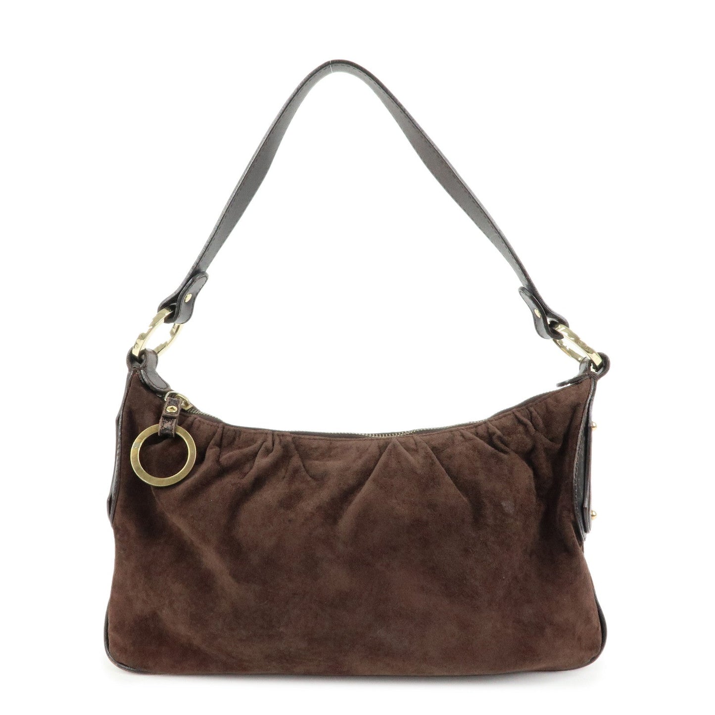 FENDI Suede Leather Shoulder Bag Hand Bag Brown 8BR343