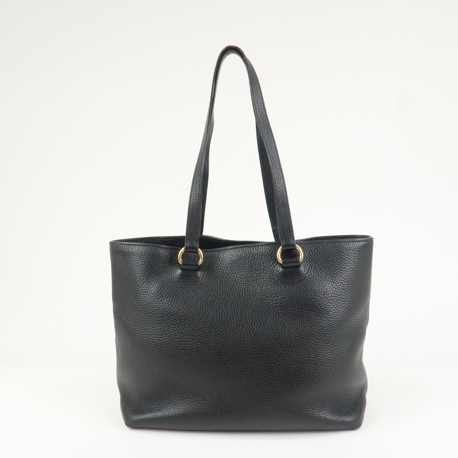 PRADA Logo Leather Tote Bag Shoulder Bag Black 1BG100