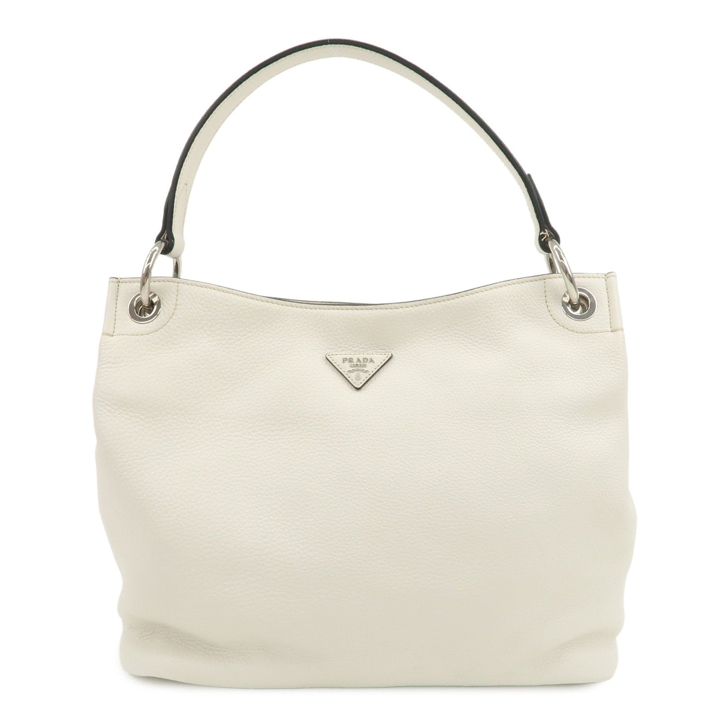PRADA Triangle Logo Leather Shoulder Bag White BR5124
