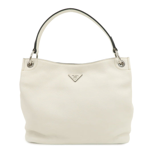 PRADA Triangle Logo Leather Shoulder Bag White BR5124