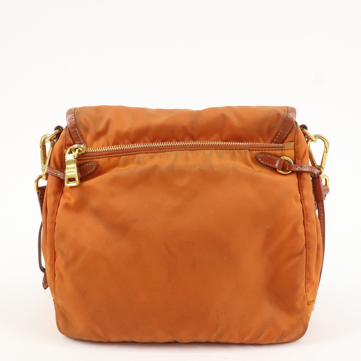 PRADA Logo Nylon Leather Shoulder Bag Crossbody Bag Orange BT0692