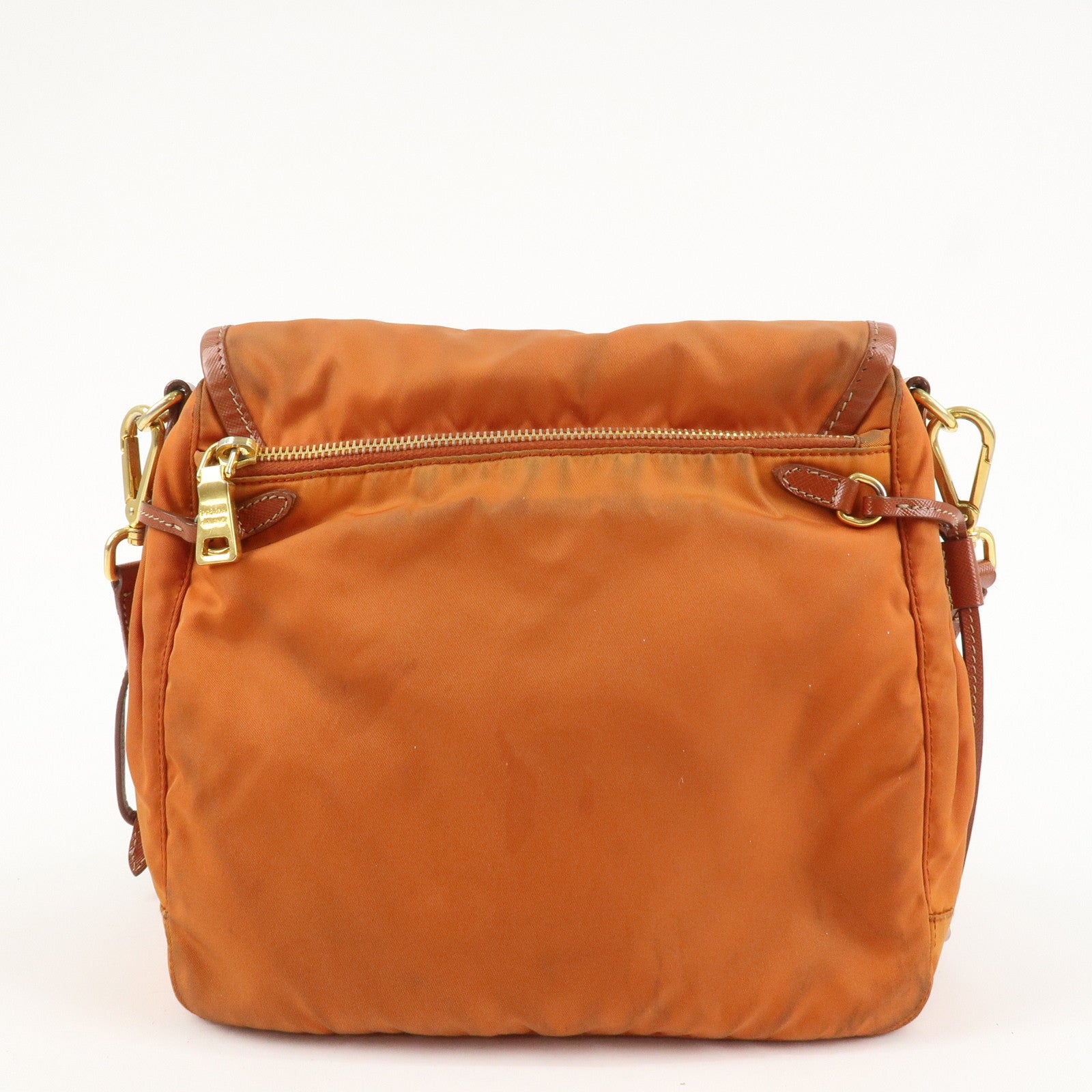 PRADA Logo Nylon Leather Shoulder Bag Crossbody Bag Orange BT0692
