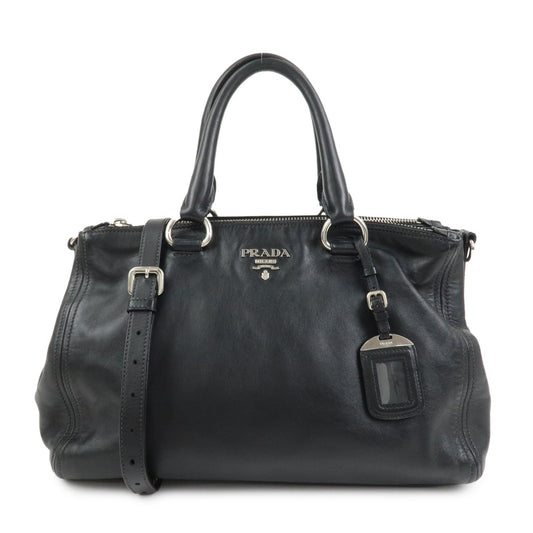 PRADA Logo Leather 2WAY Bag Hand Bag Shoulder Bag Black BN2866