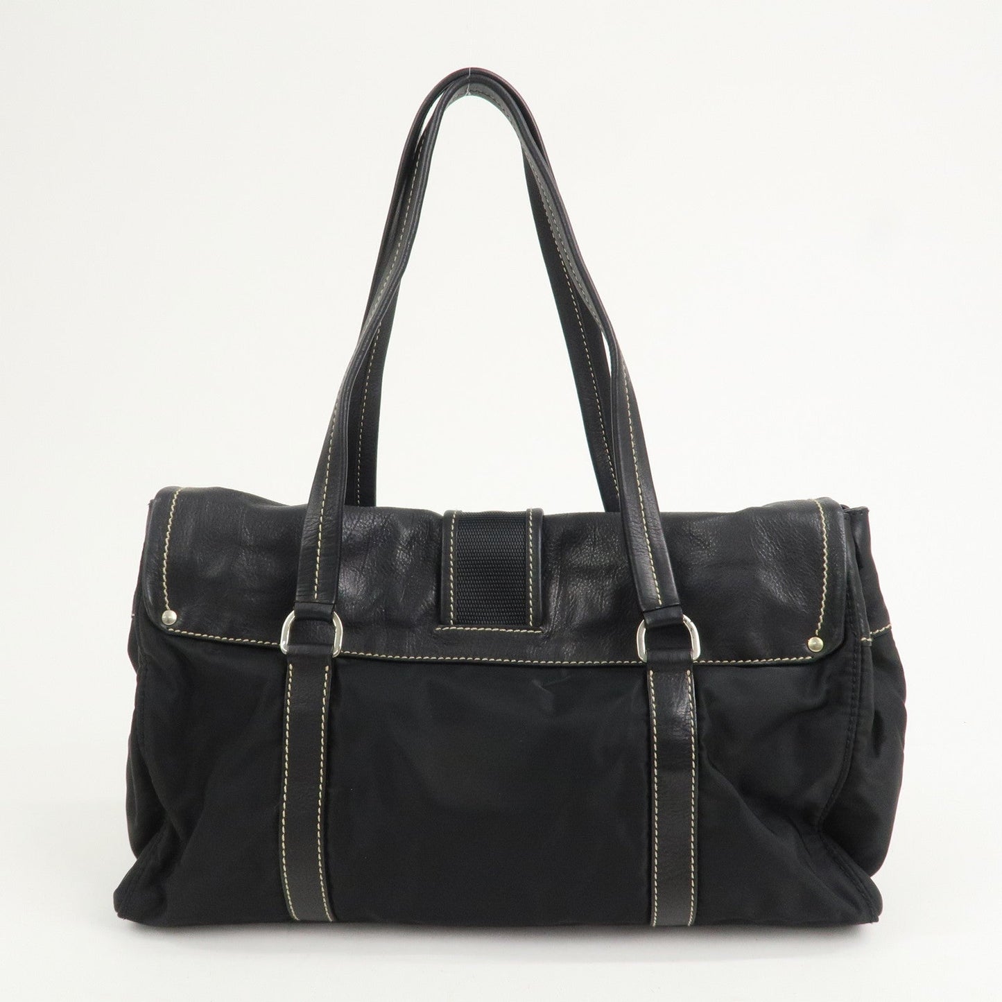 PRADA Triangle Logo Nylon Leather Shoulder Bag Black BR2418