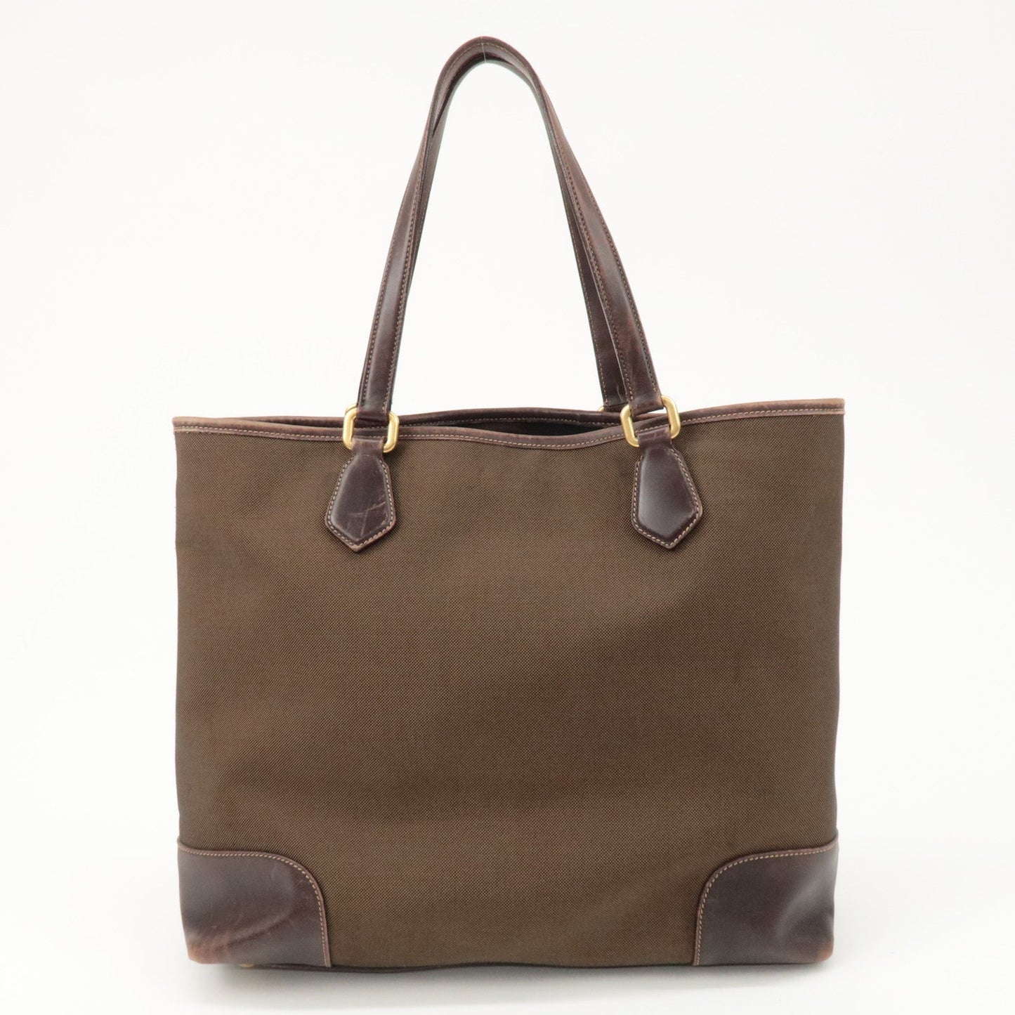 PRADA Triangle Logo Jacquard Leather 2Way Bag Tote Bag Brown