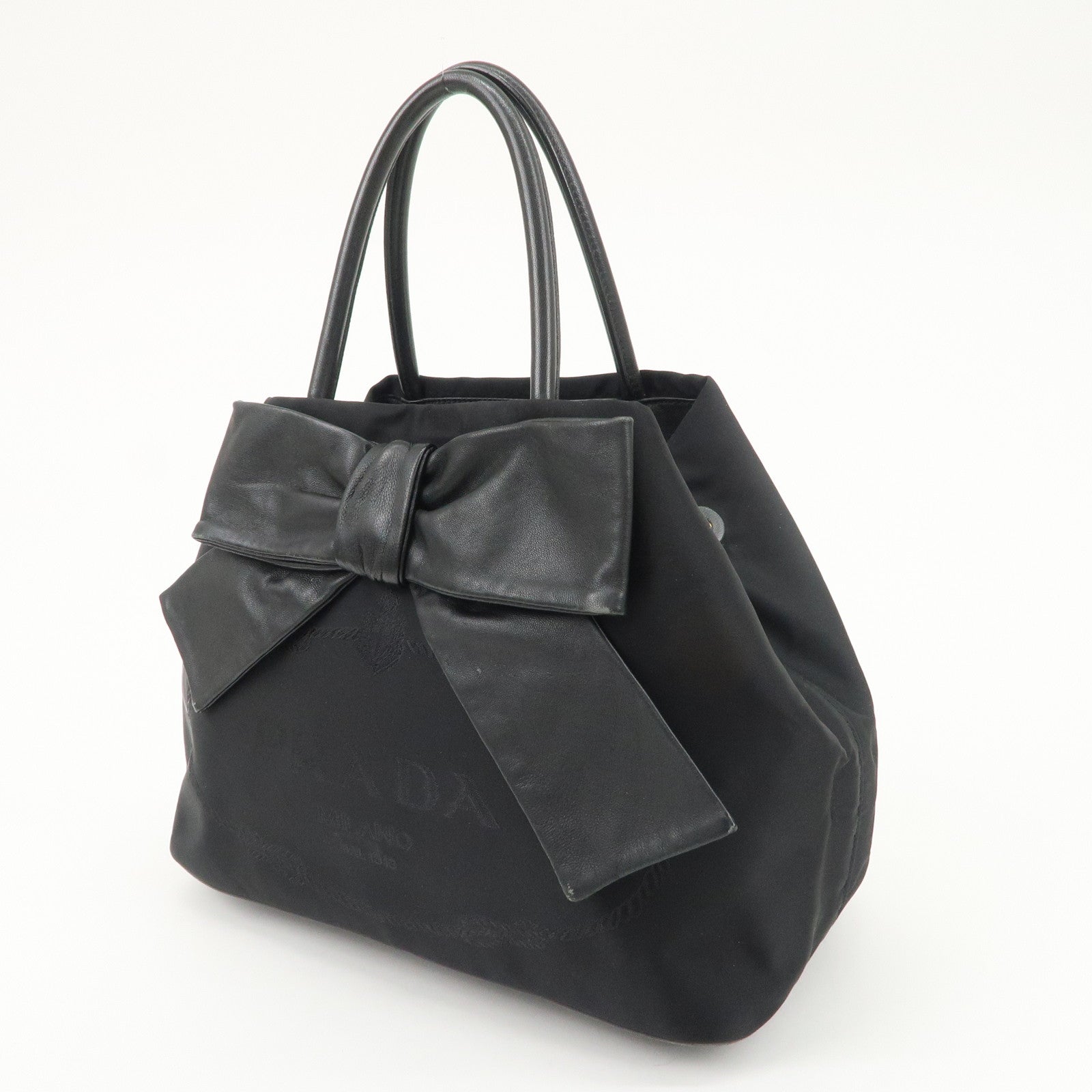 PRADA Nappa Leather Nylon Jacquard Ribbon 2Way Bag Hand Bag 1BG068