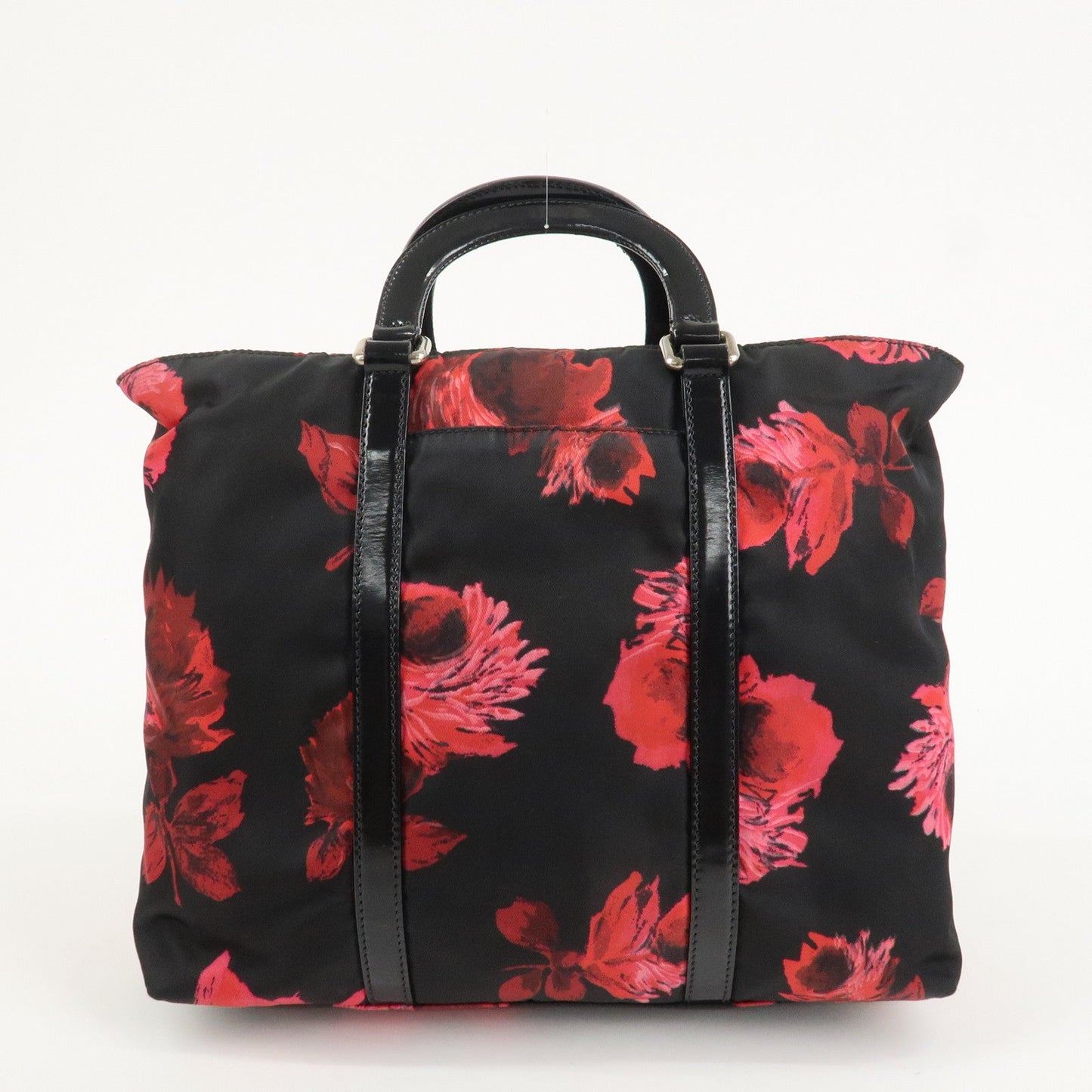 PRADA Triangle Logo Nylon Patent Leather 2Way Bag Flower BN1066