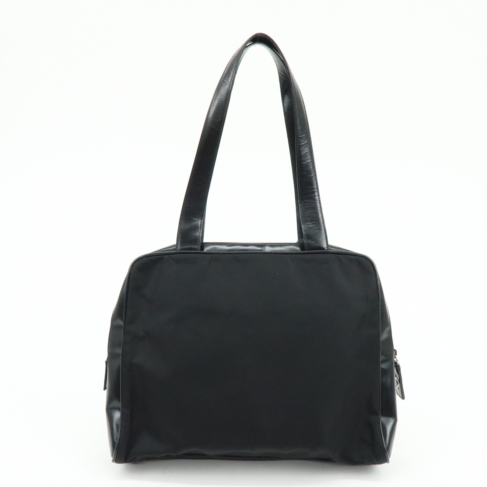 PRADA Triangle Logo Nylon Leather Shoulder Bag Tote Bag Black