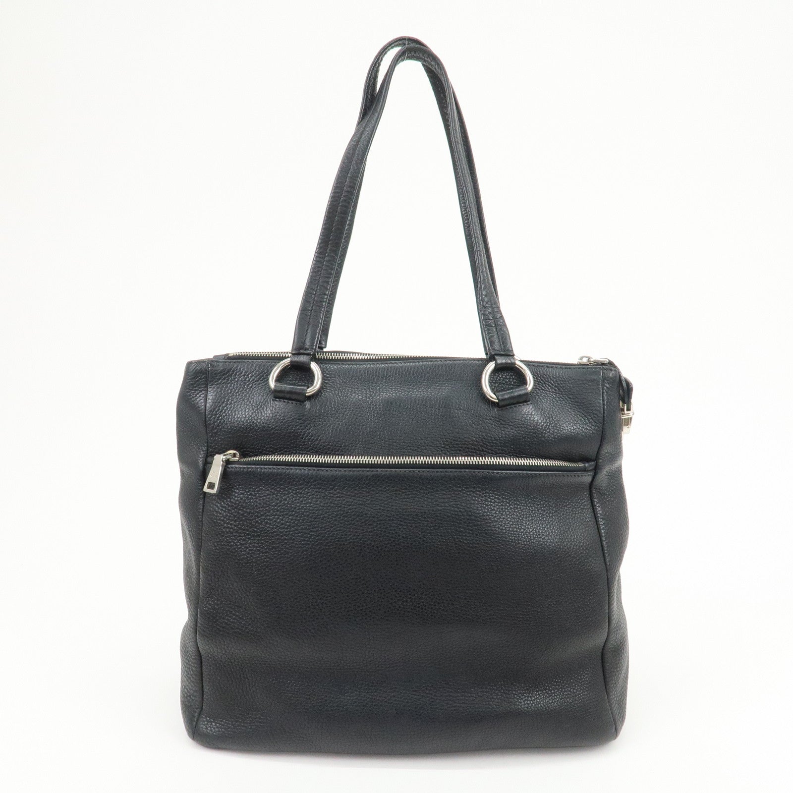PRADA Logo Leather Shoulder Bag Hand Bag Tote Bag Black