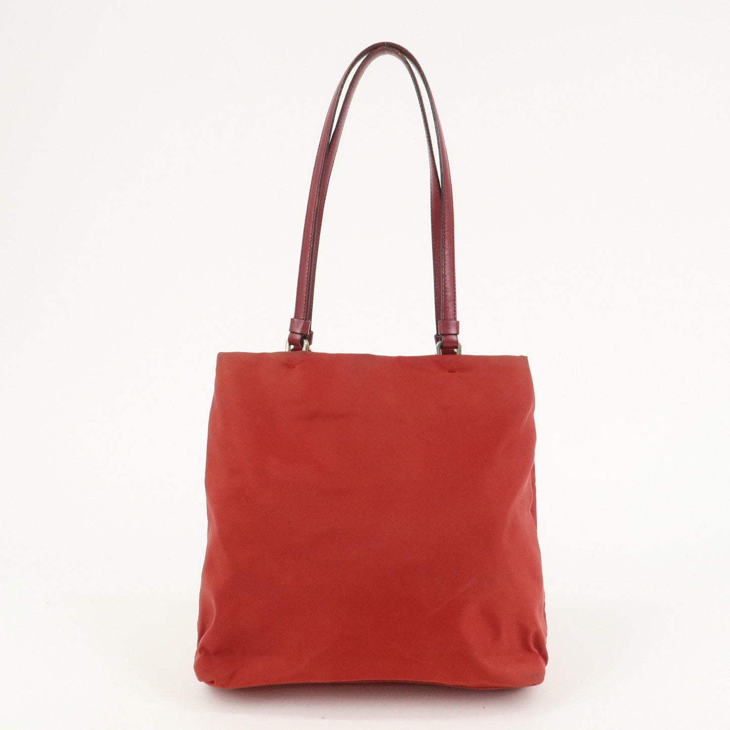 PRADA Triangle Logo Nylon Leather Tote Bag Shoulder Bag Red