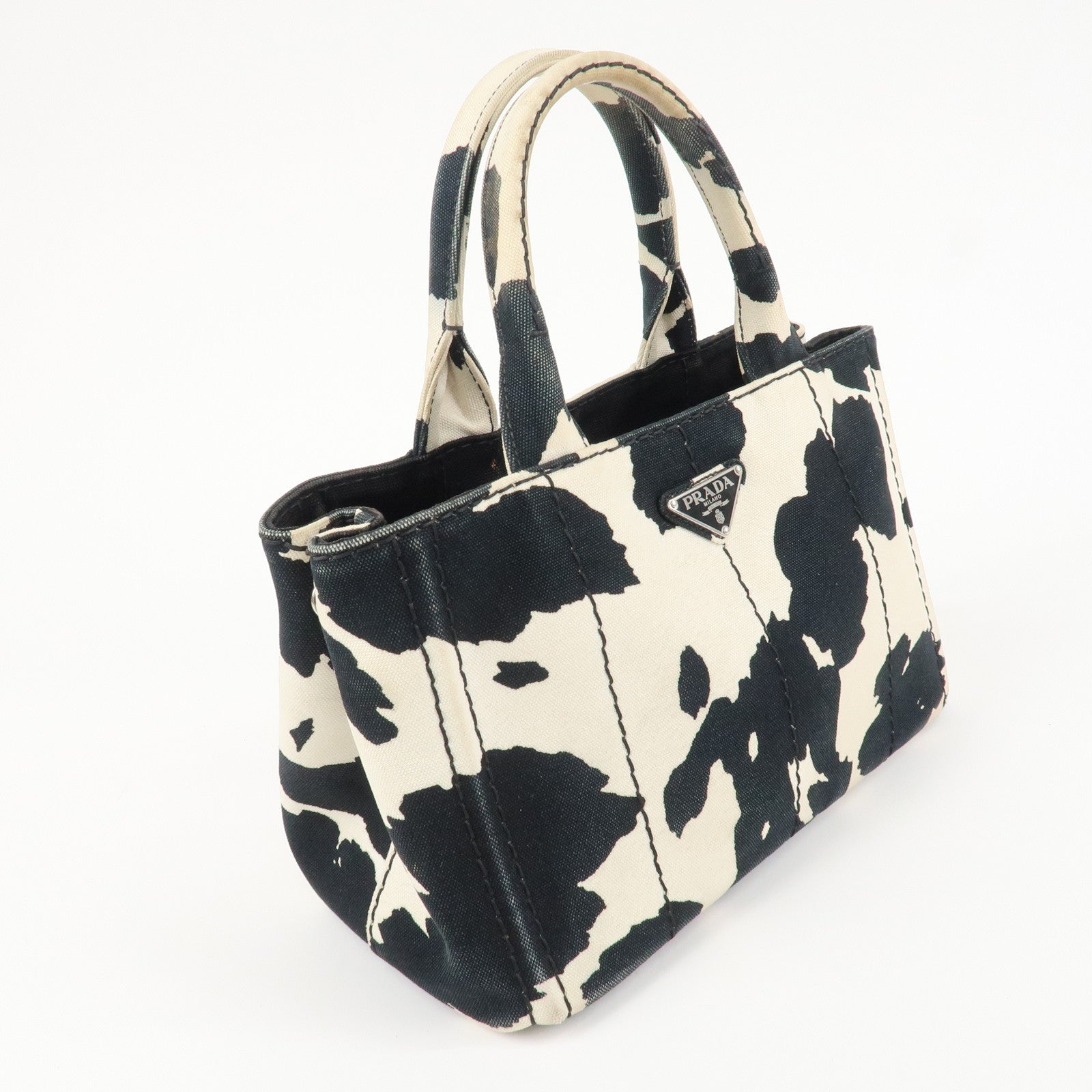 PRADA Logo Canapa Mini Canvas 2Way Bag Hand Bag Black White B2439G