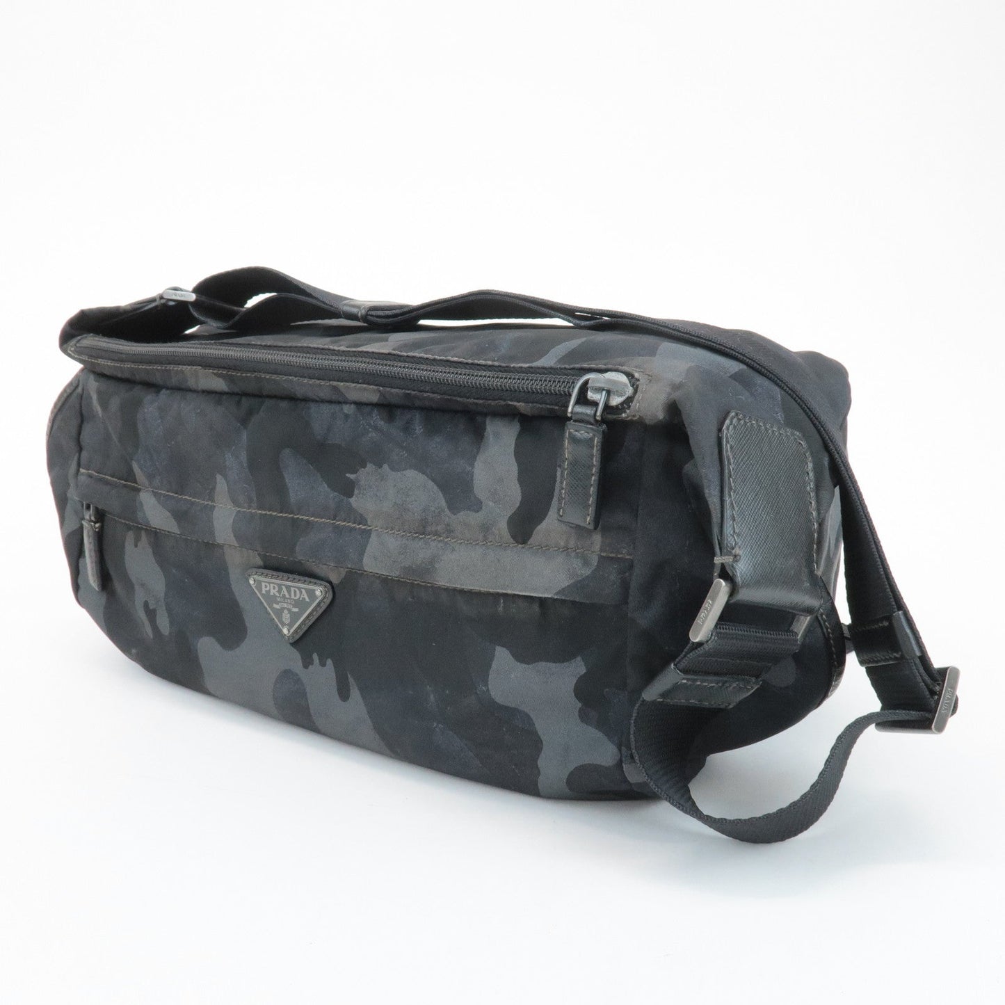PRADA Triangle Logo Nylon Camouflage Shoulder Bag Black Gray Navy