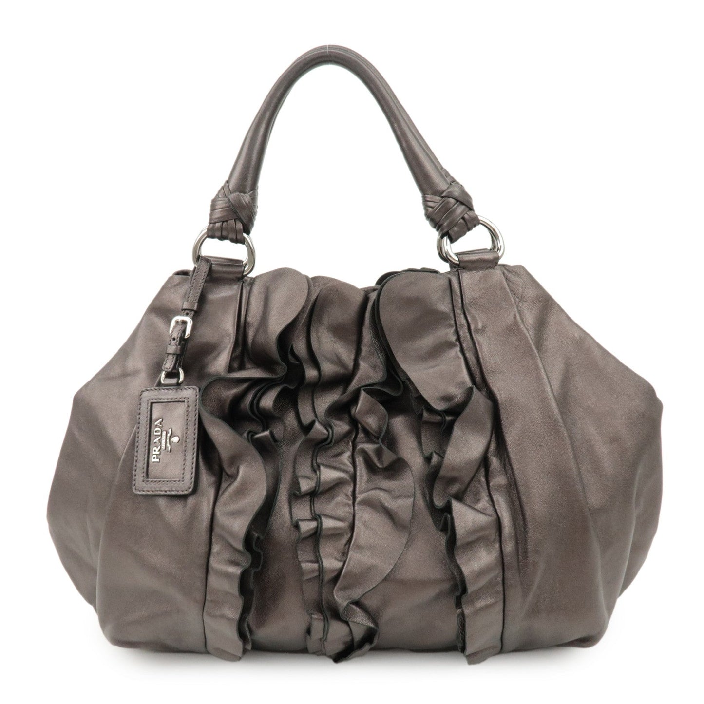 PRADA Nappa Leather Gathered Tote Bag Hand Bag Bronze BR3987