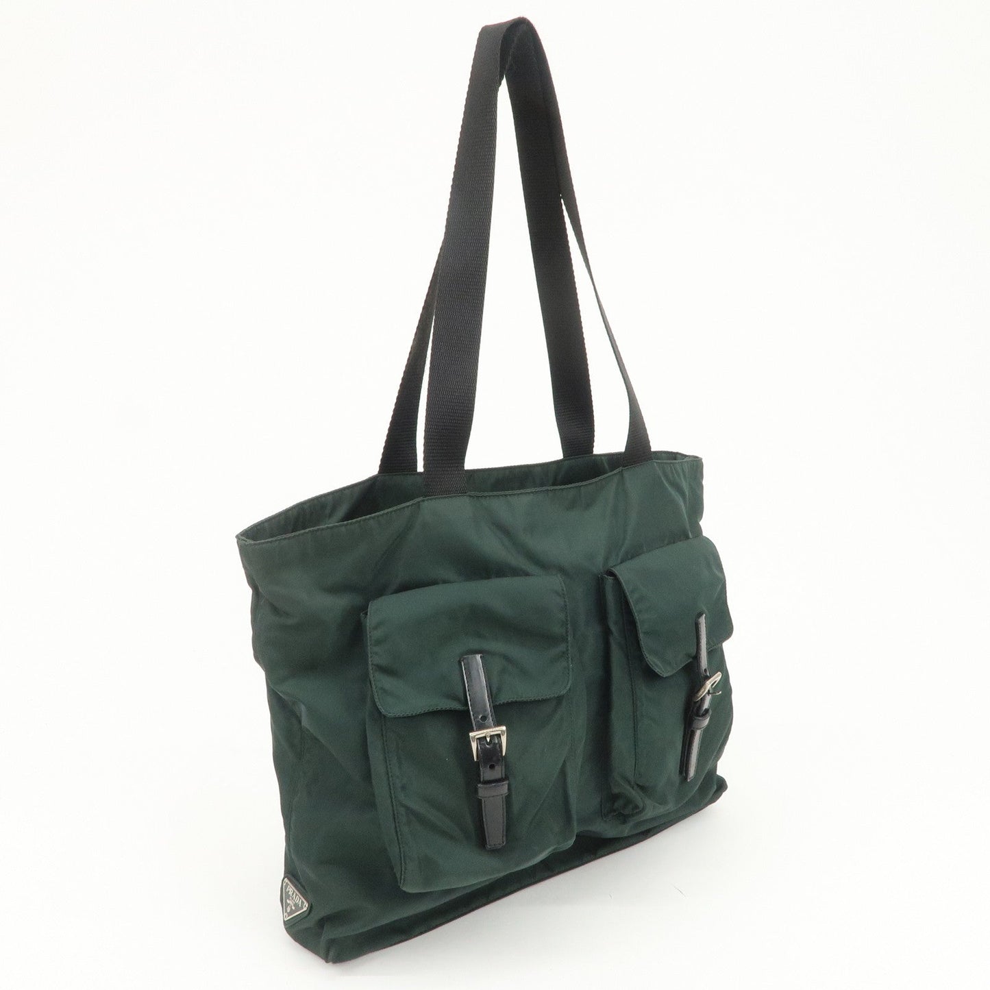 PRADA Triangle Logo Nylon Leather Shoulder Bag Hand Dark Green