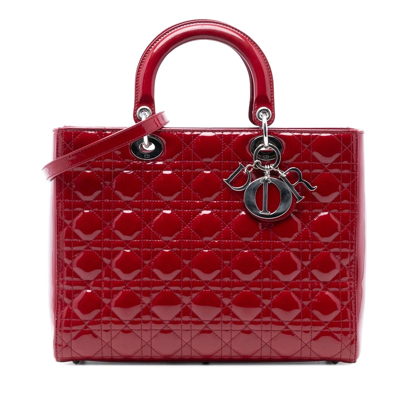 Red Dior Large Patent Cannage Lady Dior Satchel