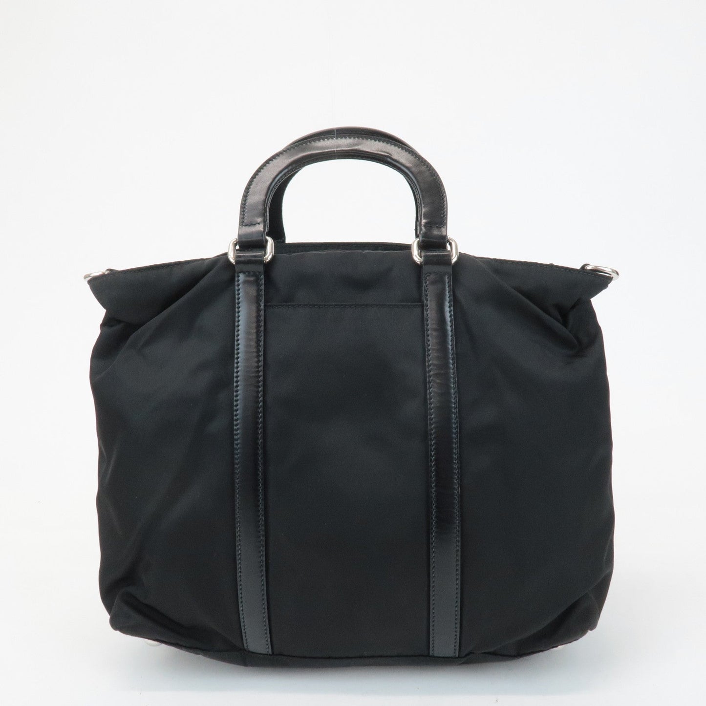 PRADA Triangel Logo Leather Nylon 2Way Bag Tote Bag Black BN1066