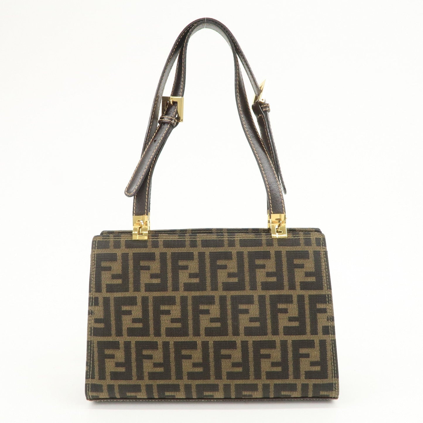 FENDI Zucca Canvas Leather Shoulder Bag Hand Bag Brown Black