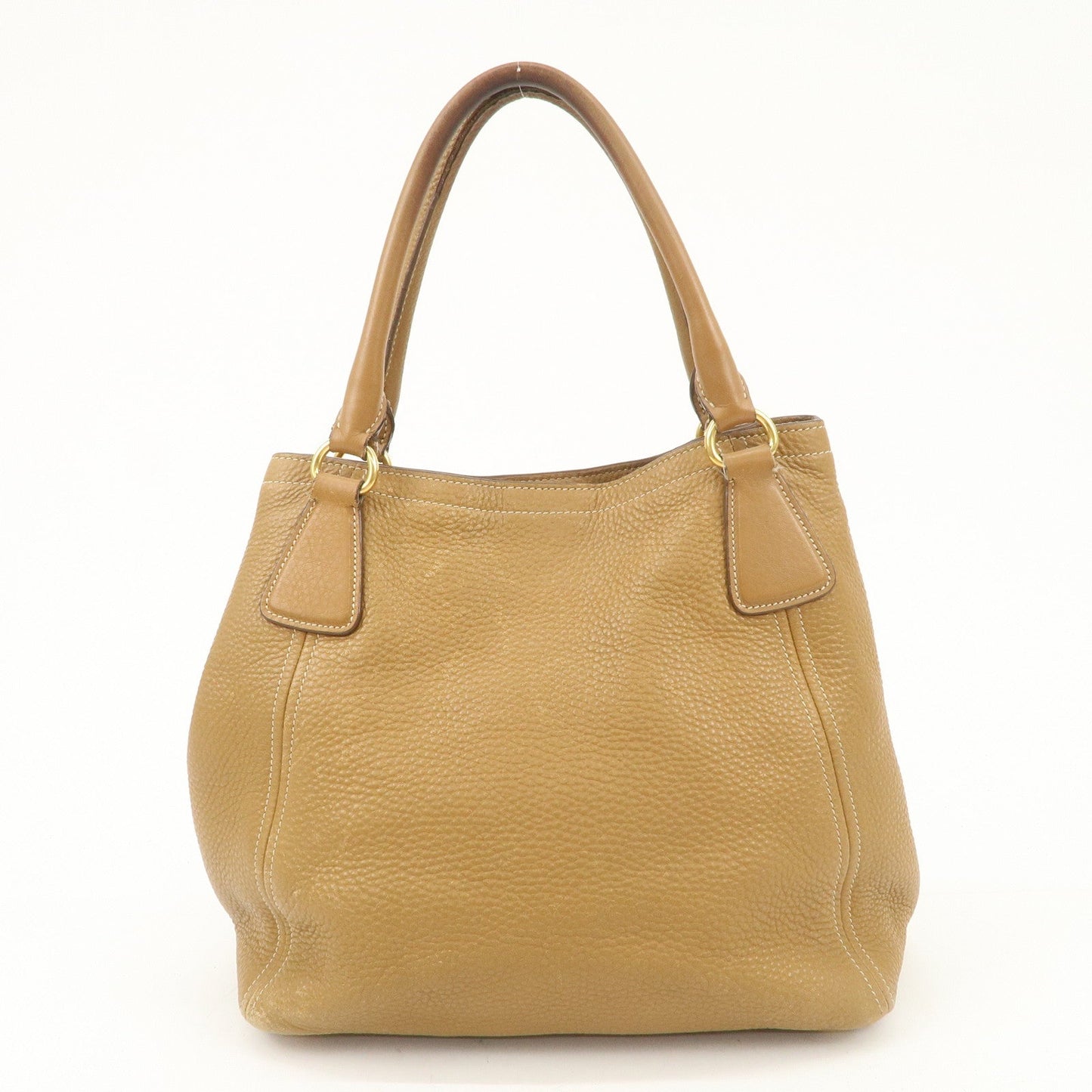 PRADA Leather Tote Bag Hand Bag Shoulder Bag Beige Gold HDW