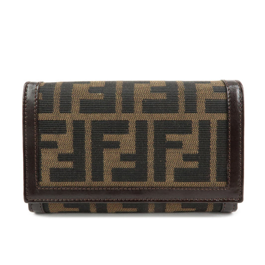 FENDI Zucca Canvas Leather Tri-fold Wallet Brown Black 31052