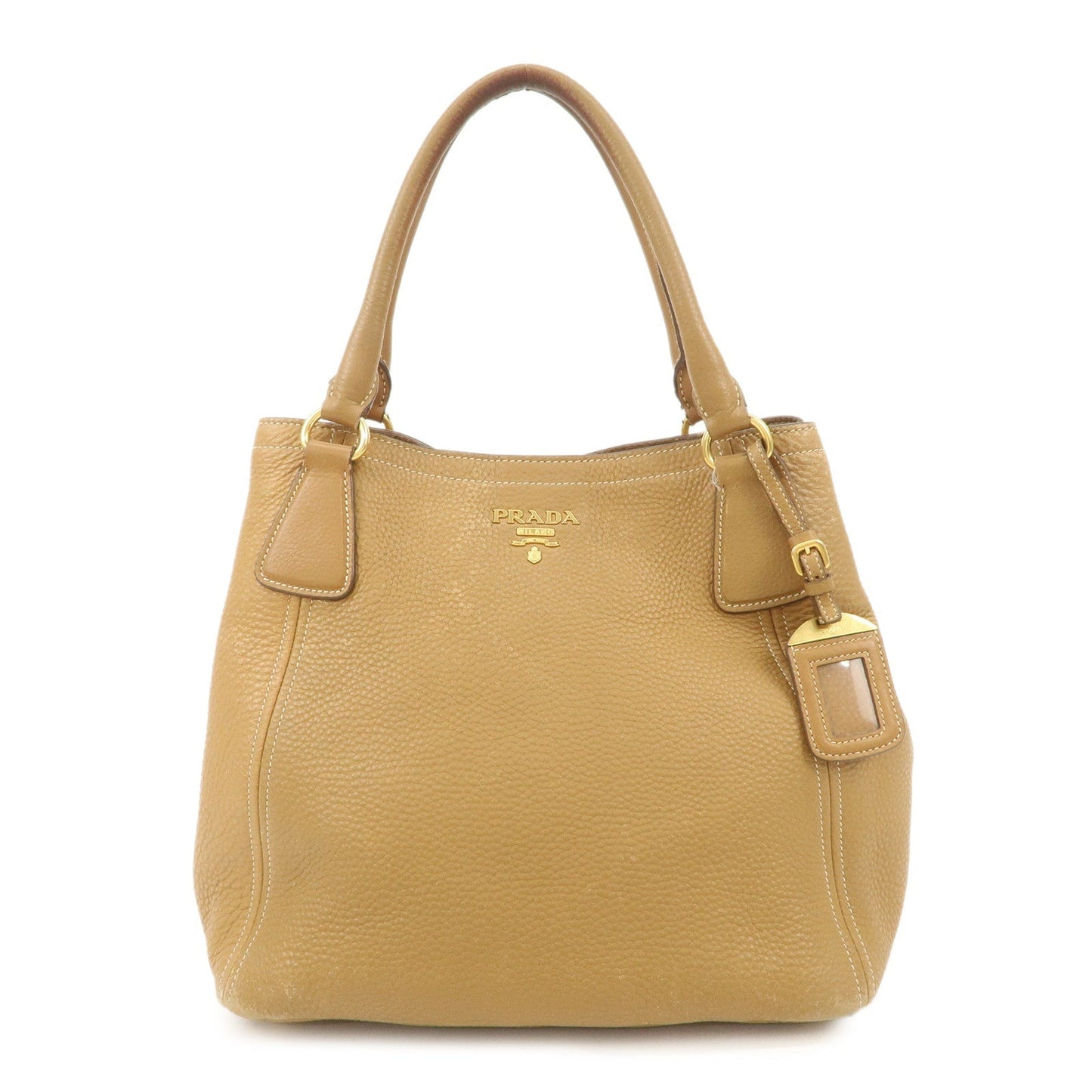 PRADA Leather Tote Bag Hand Bag Shoulder Bag Beige Gold HDW