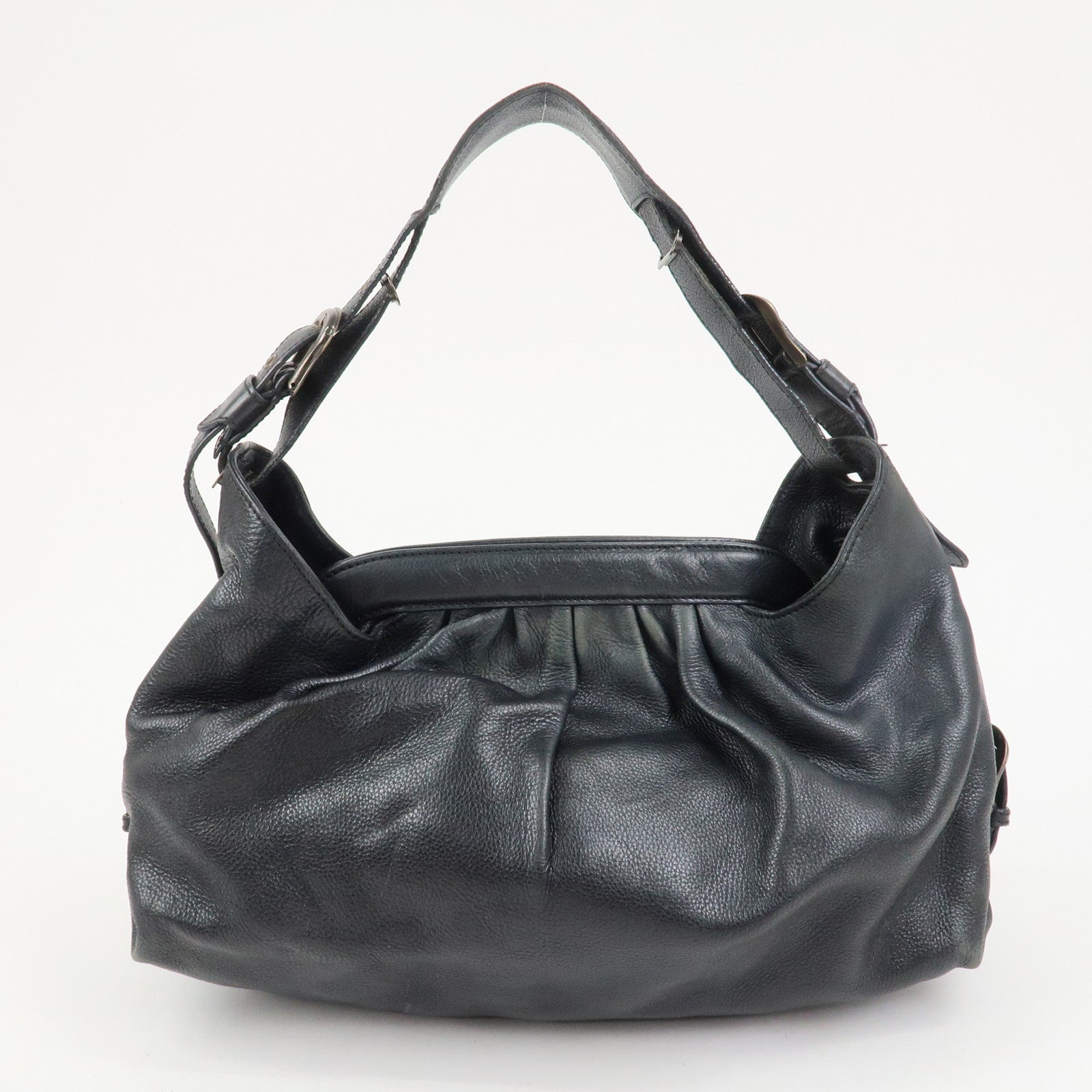 FENDI Logo Leather Shoulder Bag Tote Bag Black 8BR579