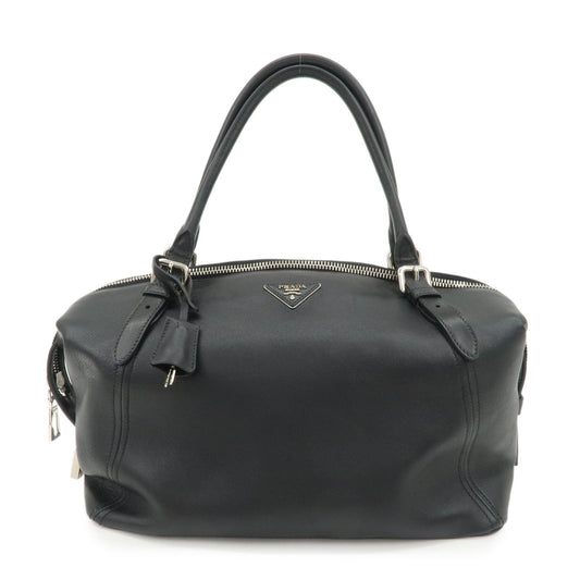 PRADA Triangle Logo Leather Boston Bag Shoulder Bag Black BR4998